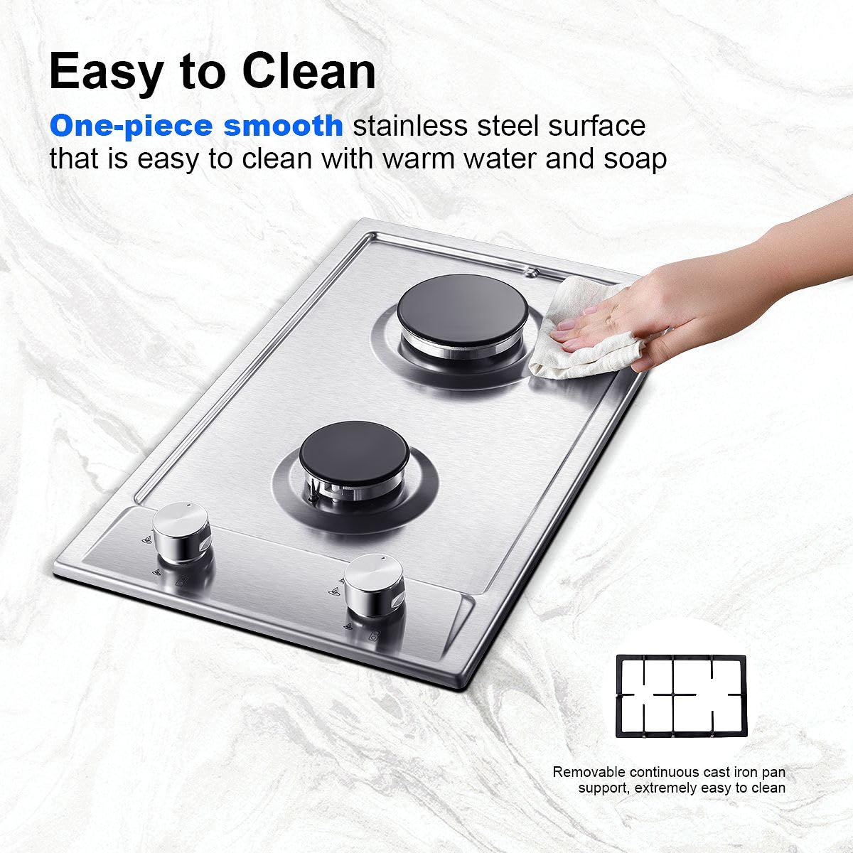 SNDOAS Gas Hob 4 Burners, NG/LPG Convertible, Built-in Black Glass Gas Hob with Wok Burner, Flame Failure Protection, 8000W, YYUKGCT-B04