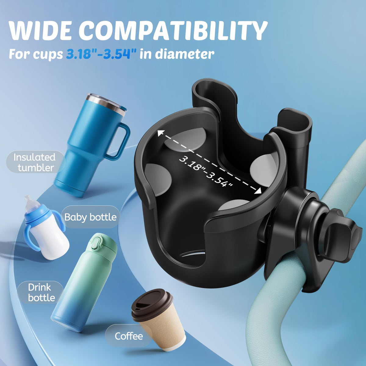 2-Pack Pram Cup Holder with Phone Holder, Universal Pram Buggy Accessories