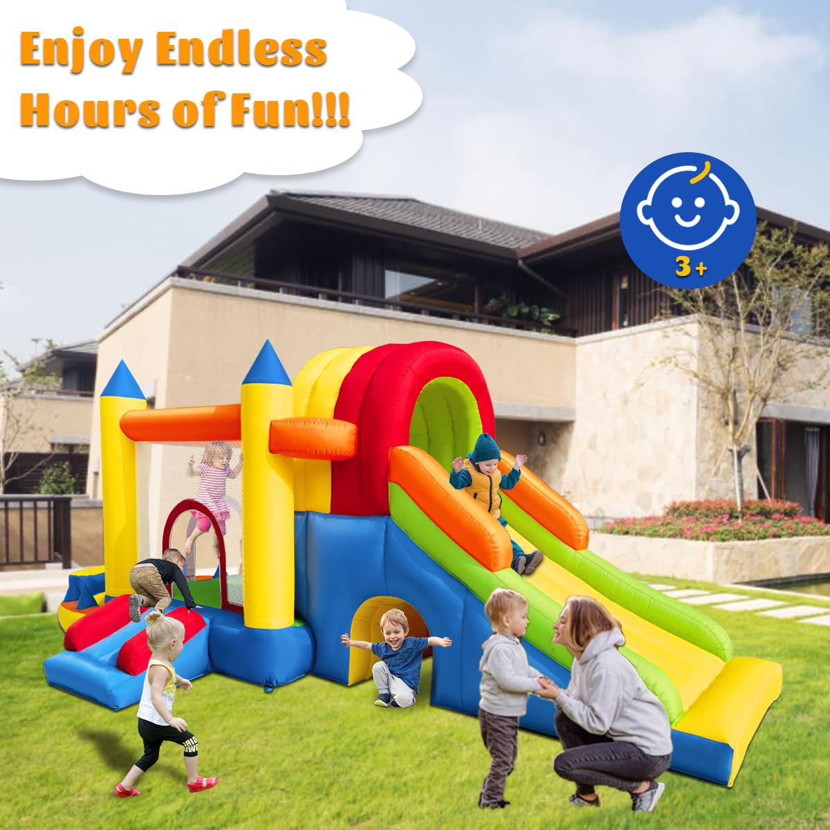 Baralir 7-in-1 Kids Inflatable Bouncy Castle with Blower — 371x351x188cm | Ages 3-10