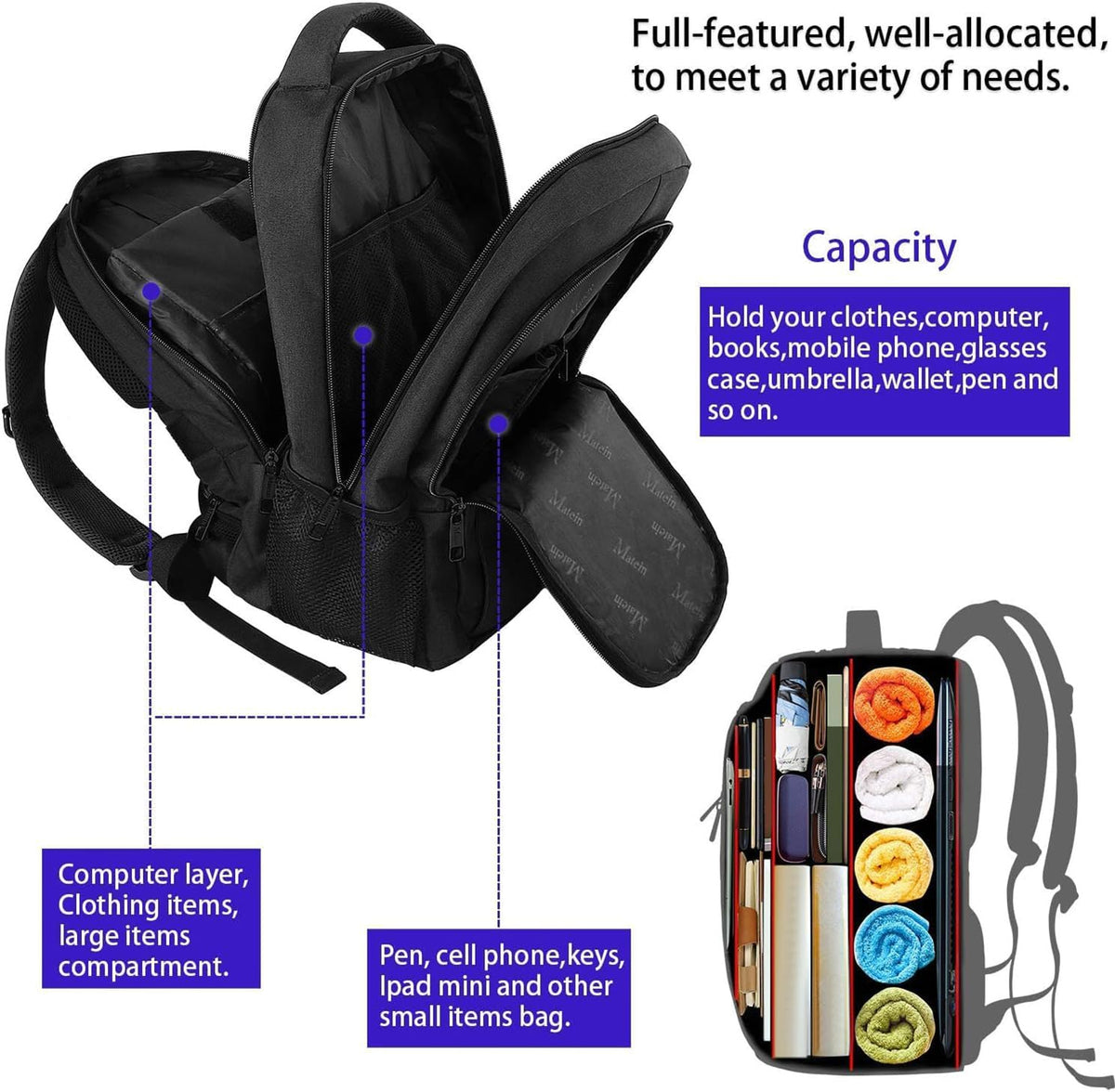 MATEIN Travel Laptop Backpack, Work Bag Laptop Bag, Rucksack for Men Work
