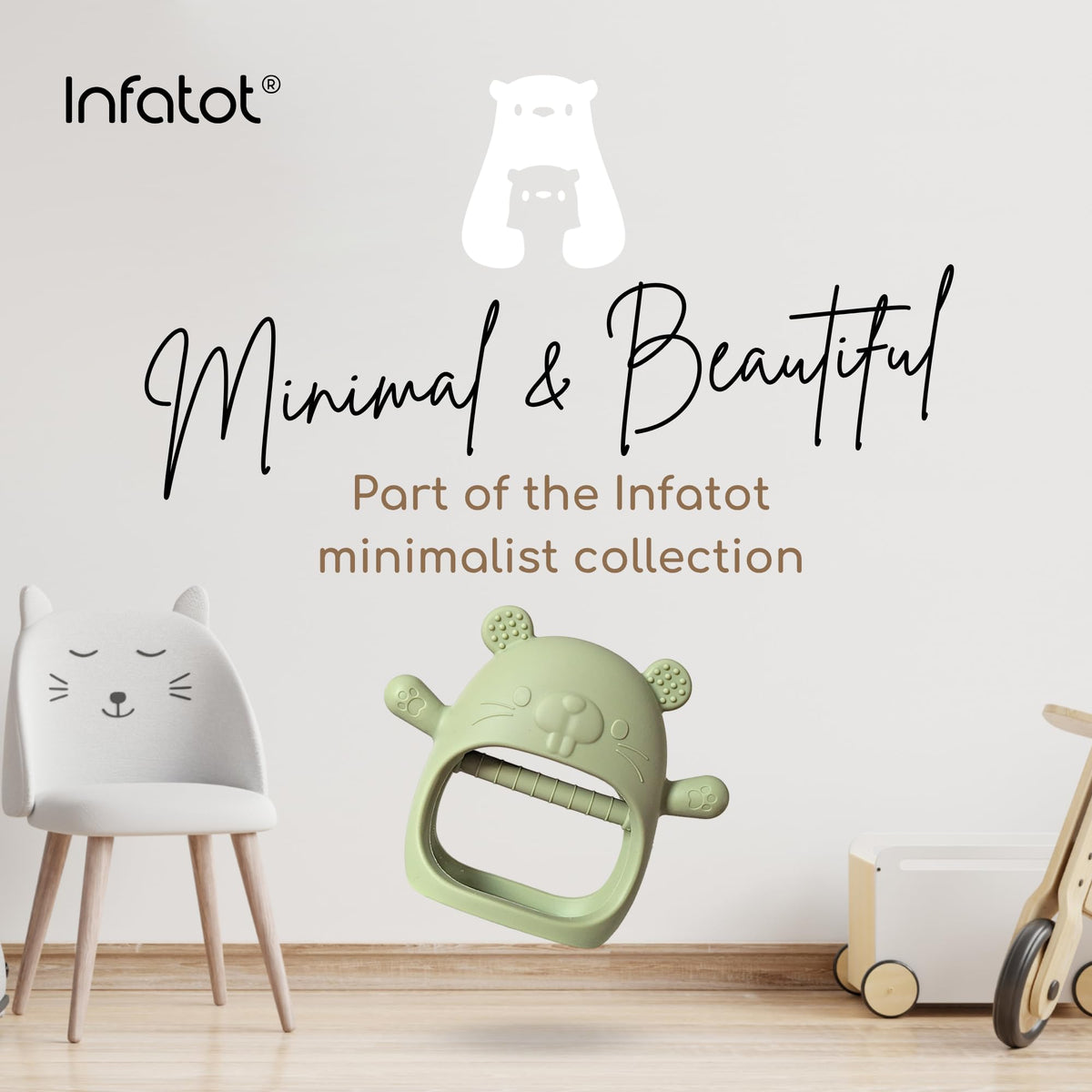Infatot® Teething Toys for Baby Gifts – Chipmunk Silicone Mitten Teether, Soothing Glove for Infants, Baby Toys 0-6 Months, Soft Chewable Teether Toy to Prevent Finger Sucking, CM Blue.