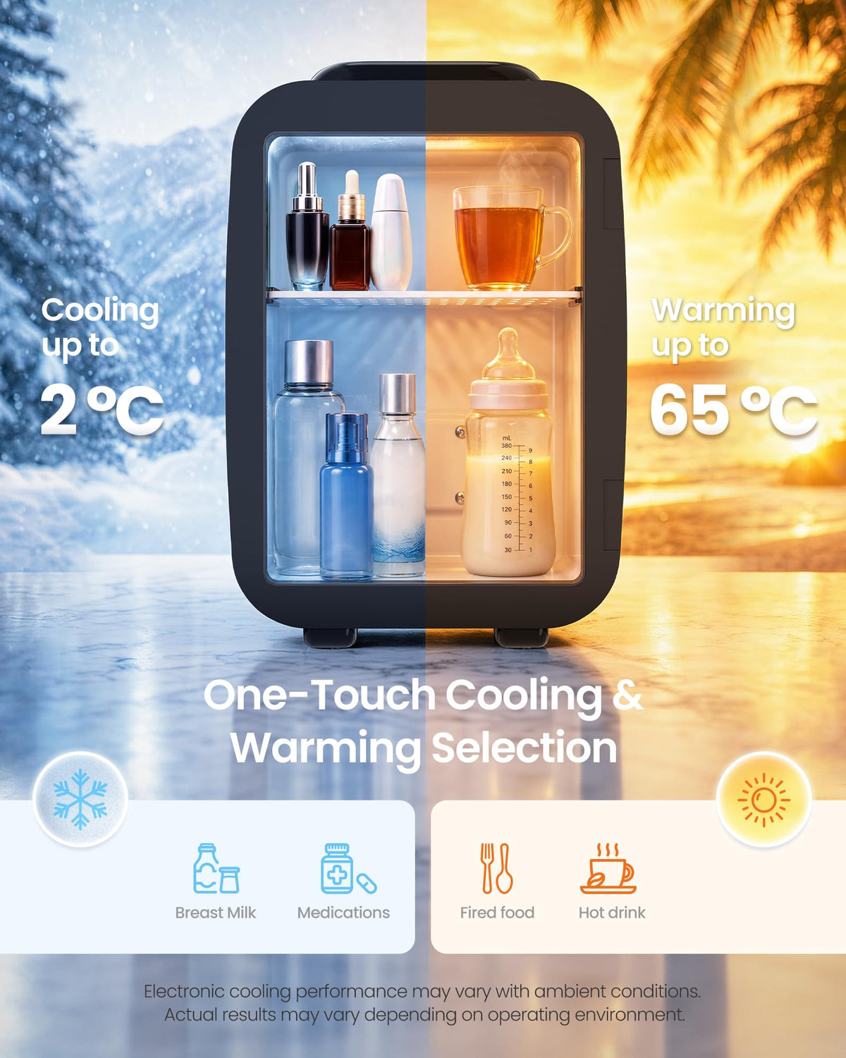 SONGMICS Mini Fridge 4L/6 Can, Portable Small Fridge Mini Cooler & Warmer