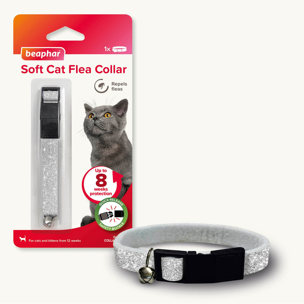 Beaphar – Soft Flea Collar for Cats – Repels Fleas For up to 8 Weeks – Adjustable Fit With Quick Release Safety Buckle – Reflective Finish for More Visibility at Night – 1 x Reflective Collar