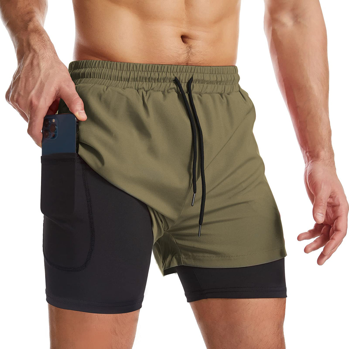 Mens Running Shorts Men's Gym Sports Short 2 in 1 with Phone Pocket Lightweight Quick Drying