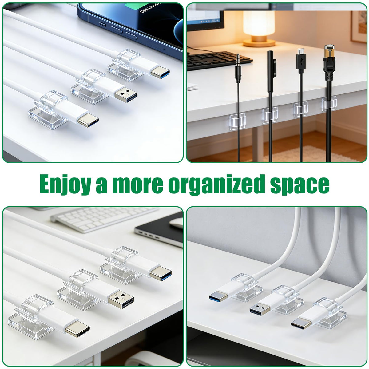 Cable Clips, Cable Tidy, Self Adhesive Cable Holder, Cable Management, Cord Organiser Clips Light Wire for Wall, Desk, Home, Office (Small-Transparent-100pcs)