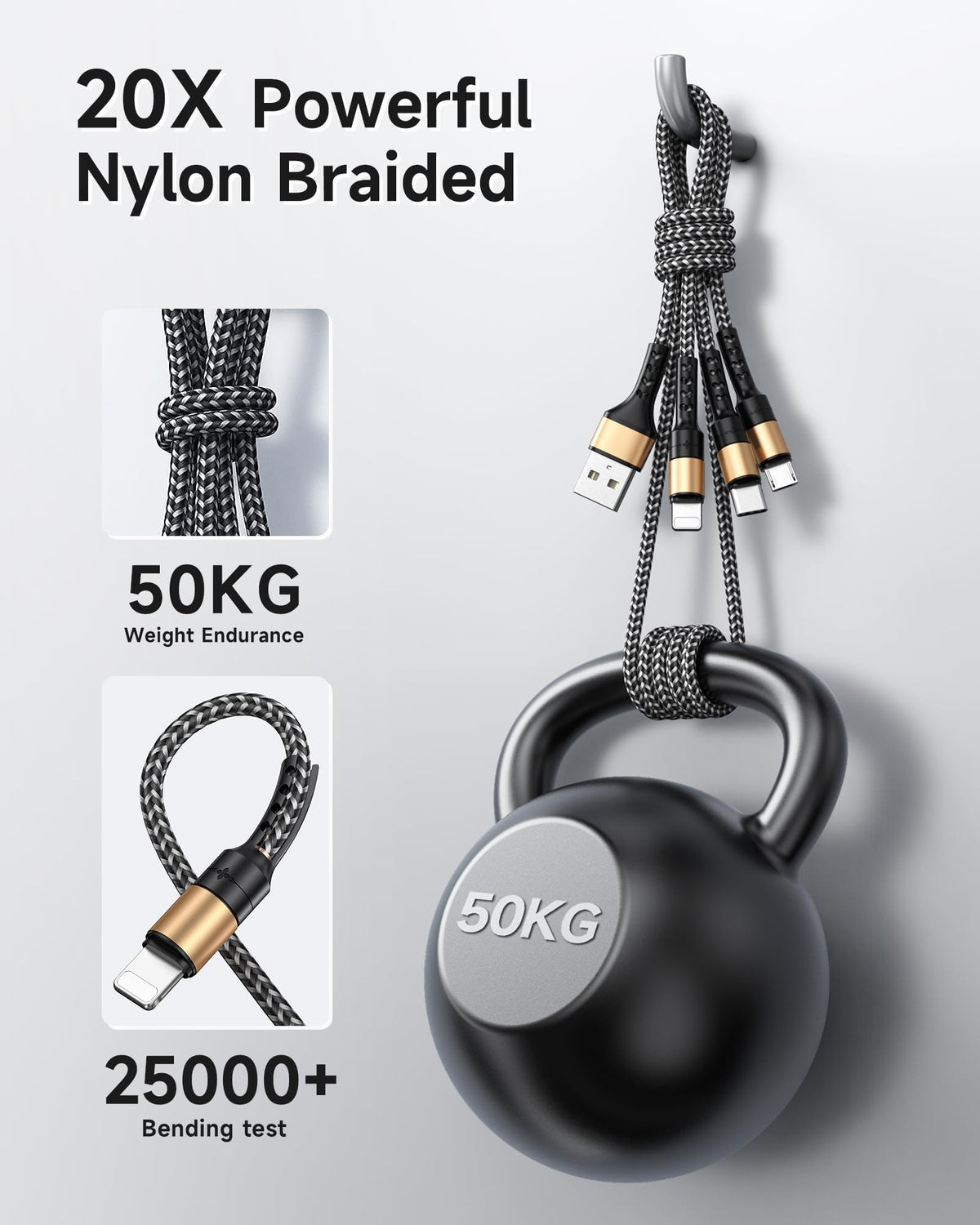 RAVIAD Multi Charger Cable, 3 in 1 Charger Cable 3A USB Fast Charging Cord