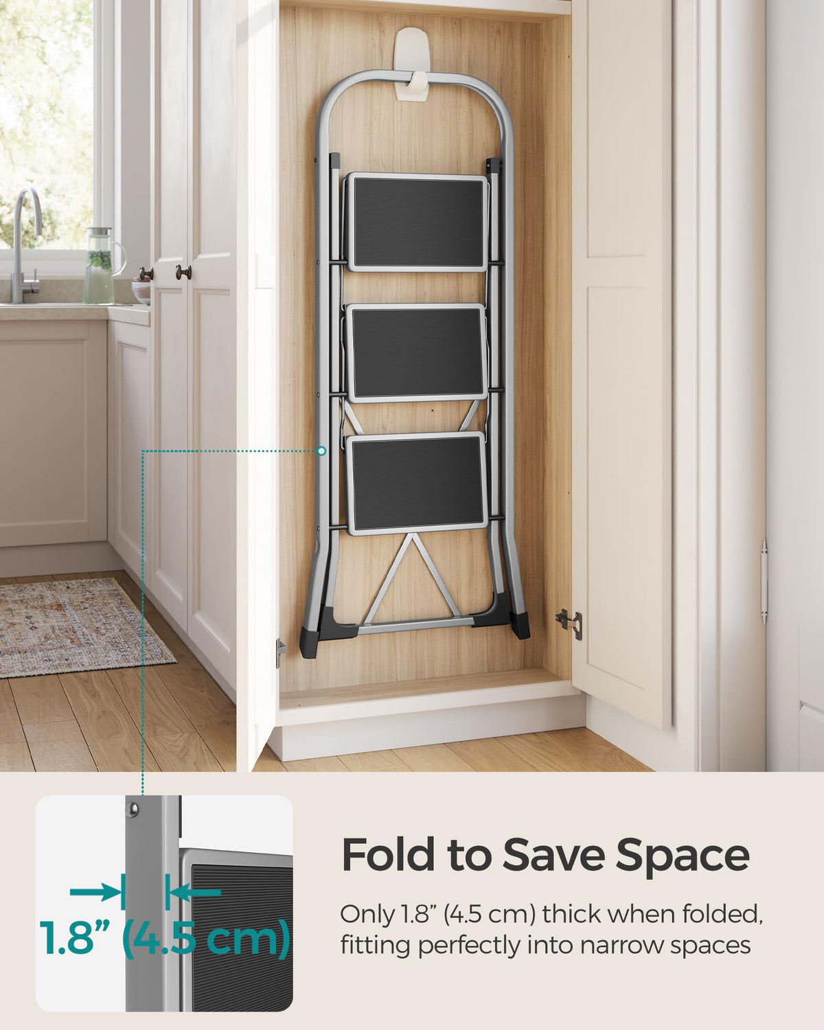SONGMICS 2-Step Ladder, Folding Step Ladder, Safety, Holds up to 150KG