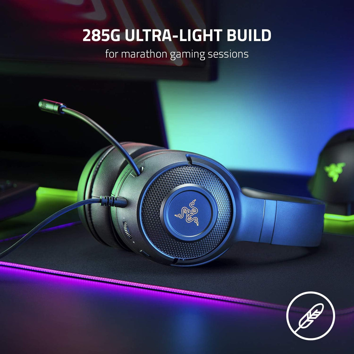 Razer Kraken V3 X USB - Wired USB Gaming Headset (ultra-lightweight at 285g, TriForce 40mm drivers, HyperClear Cardioid Microphone, 7.1 surround sound, Chroma RGB) Black