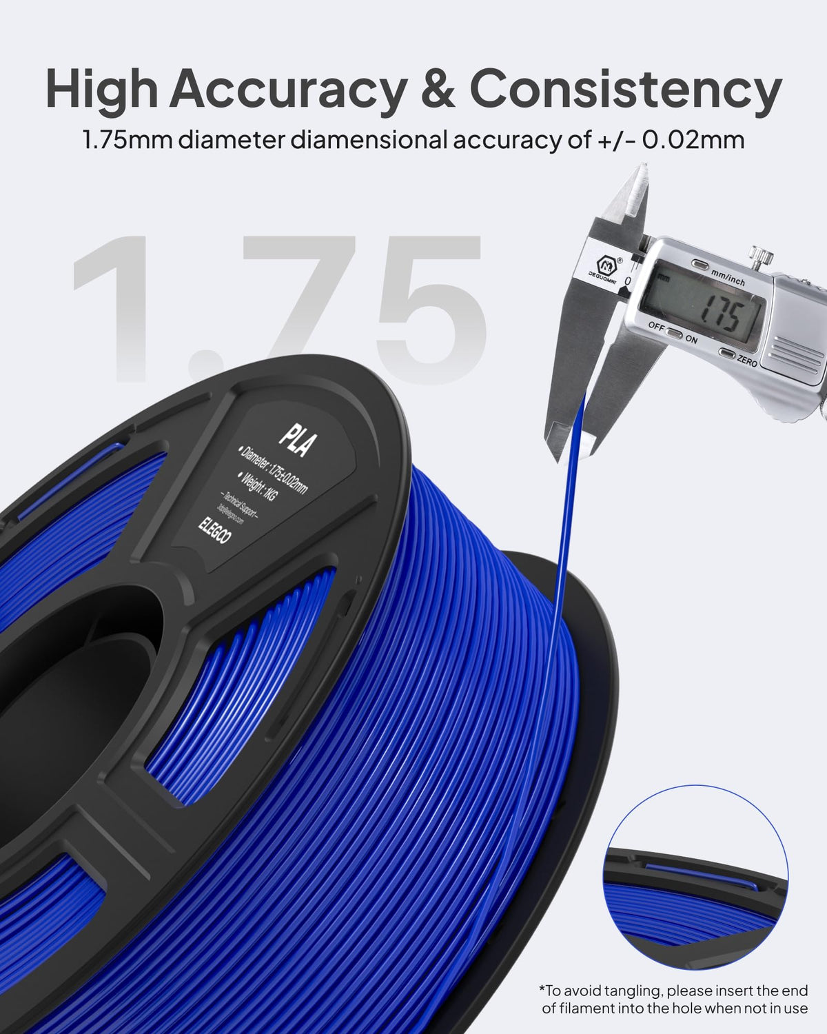 ELEGOO PLA 3D Printer Filament 1.75mm Black 1KG, Easy to Use, Durable
