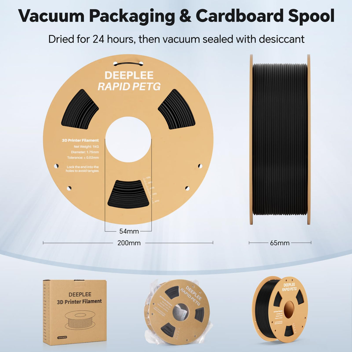 DEEPLEE Rapid PETG Filament 1.75mm Black 1KG