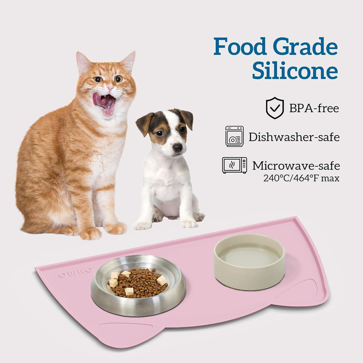 OHMO Silicone Cat Food Mat for Food&Water Bowls, 46x25cm, Camo Green