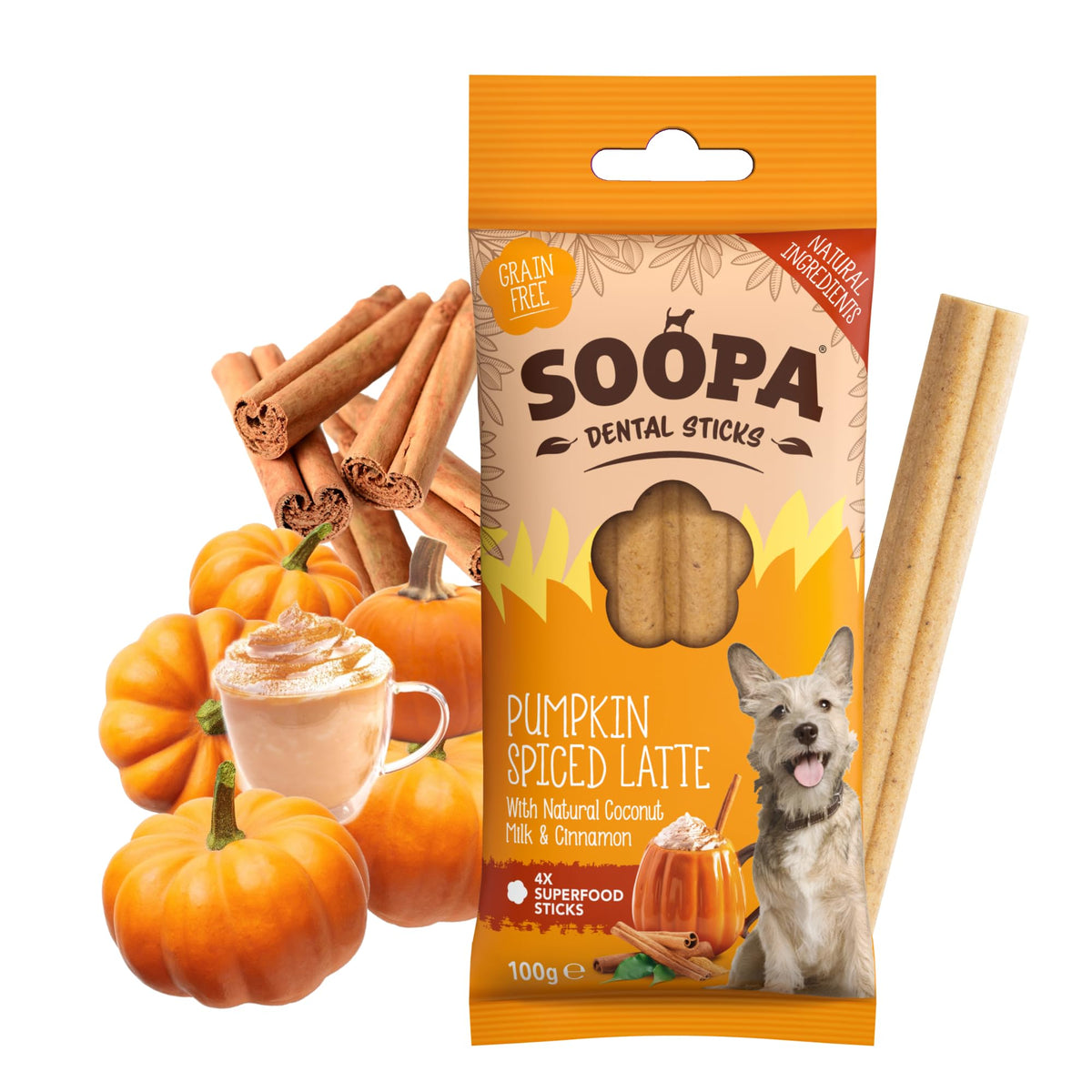 Soopa Carrot & Pumpkin Dog Dental Sticks, Chews to Clean Teeth, 100 g, 1-Pk