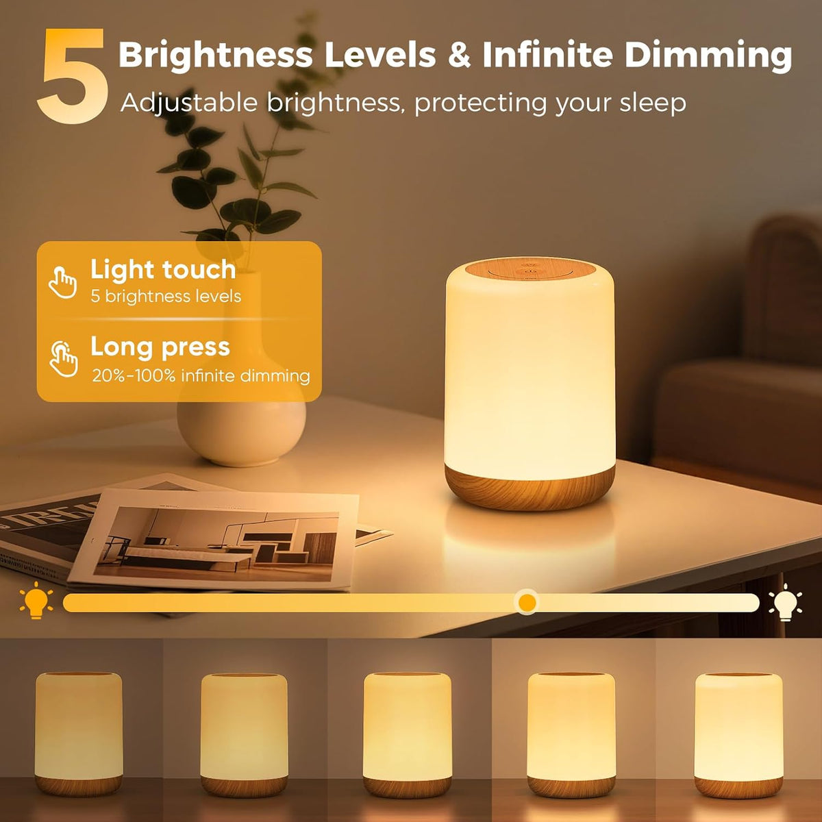 Night Light, Dimmable Touch Bedside Lamp with 256 RGB, Timer, Memory