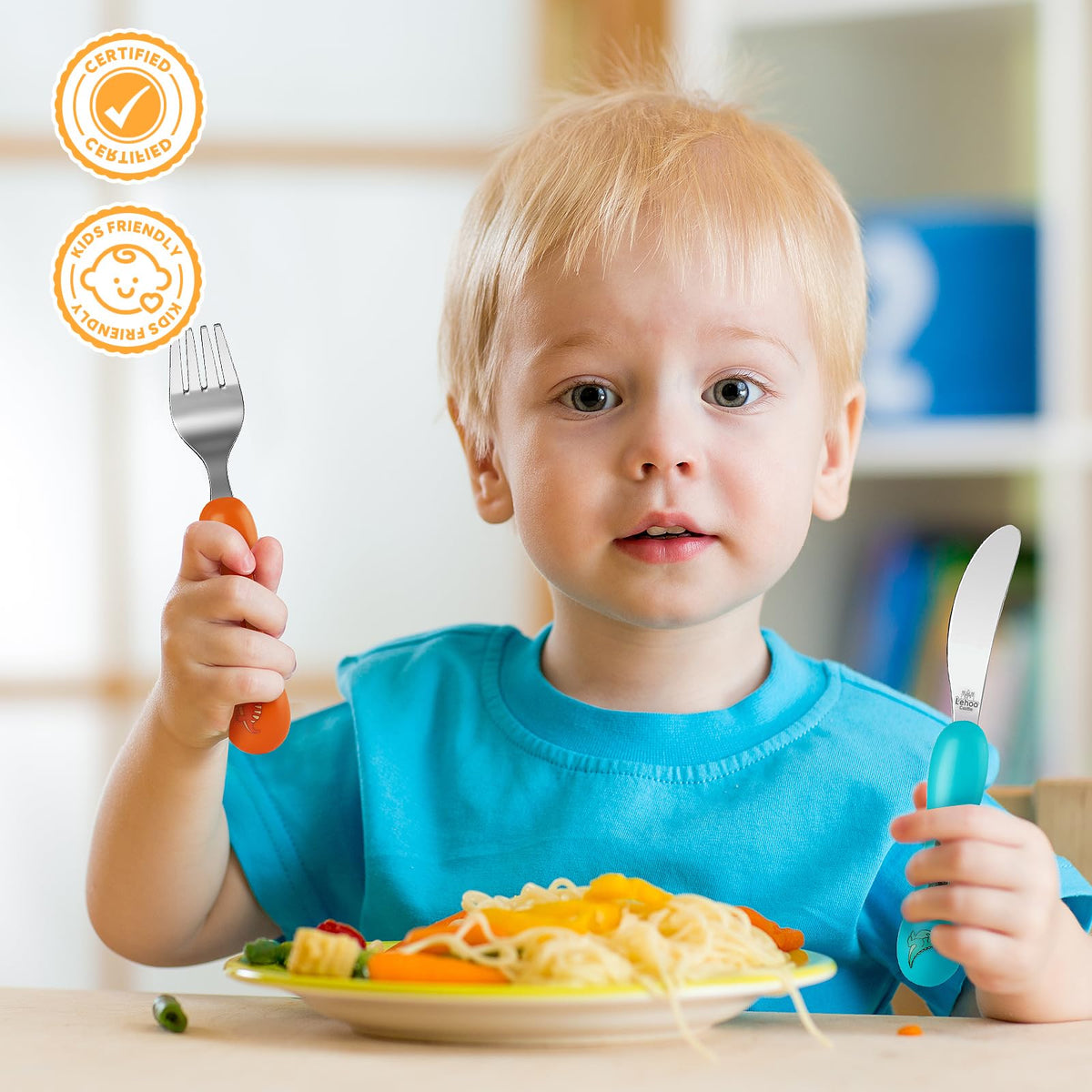 Lehoo Castle Stainless Steel Toddler Cutlery Set, 6-Piece Dinosaur Design