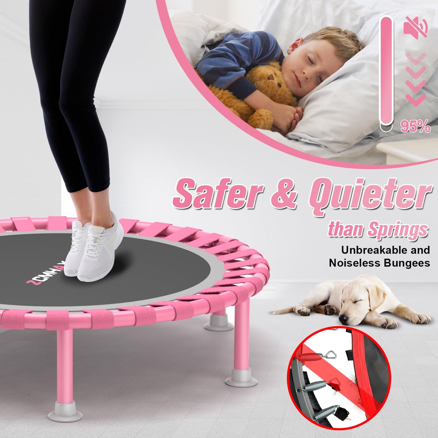 ZCMHAXJ Foldable Mini Trampoline, 40" Rebounder Trampoline for Adults & Kids, 450lbs Capacity with/without U/T-Shaped Adjustable Bar, Indoor Fitness Workout Exercise Equipment