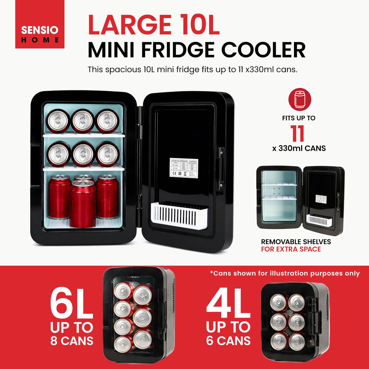SENSIOHOME 10L Mini Fridge Cooler & Warmer - Sleek Small Fridge for Drinks, Skincare, Makeup, Medicine & Snack Chiller - AC DC 12V Car Refrigerator for Travel, Gamer, Office, Dorm & Camping