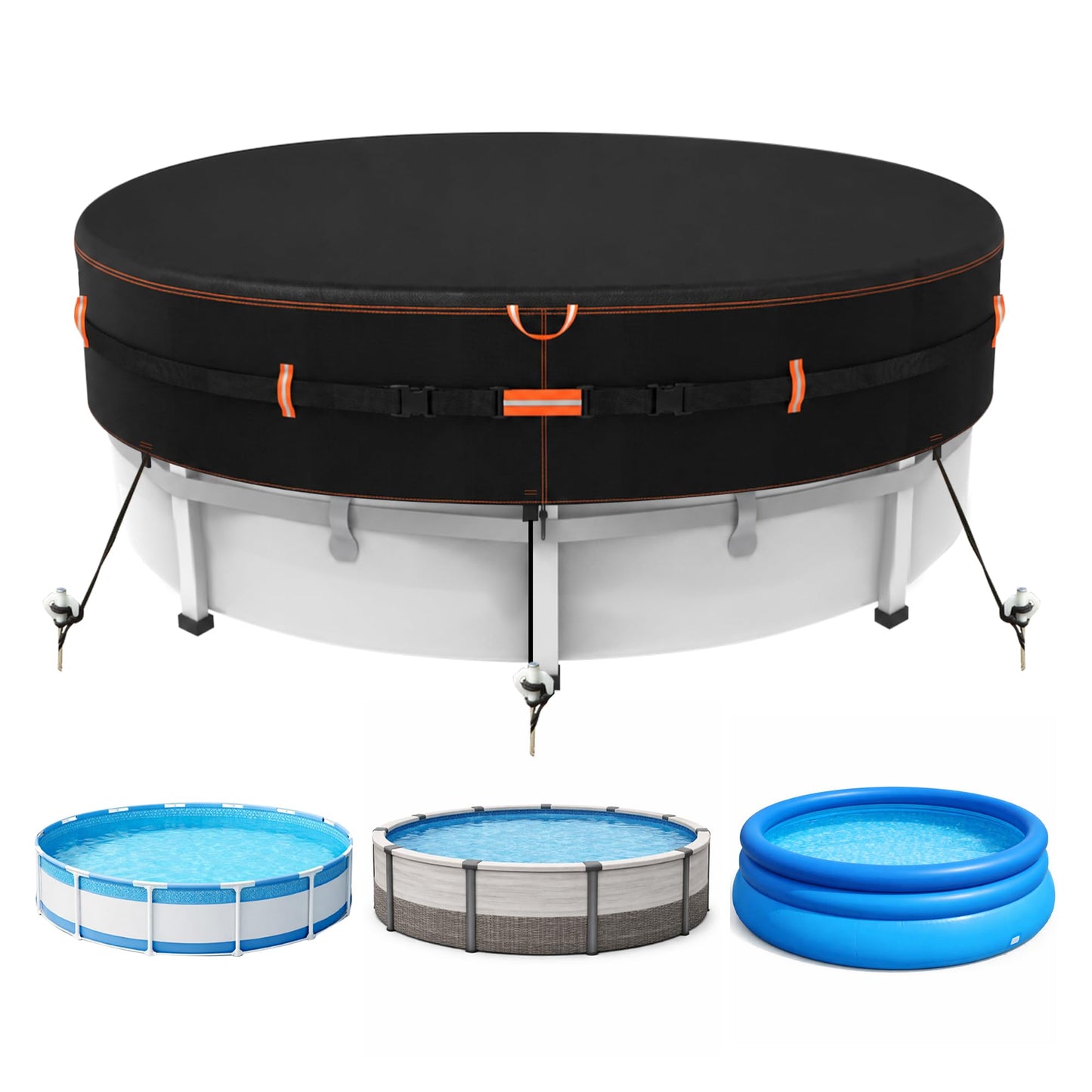 Round Pool Cover for above ground Swimming pools, Heavy Duty Oxford Fabric, Tear Resistant, Ideal for Circle & Round-shaped Pool, Waterproof and Dustproof (12FT, Black)