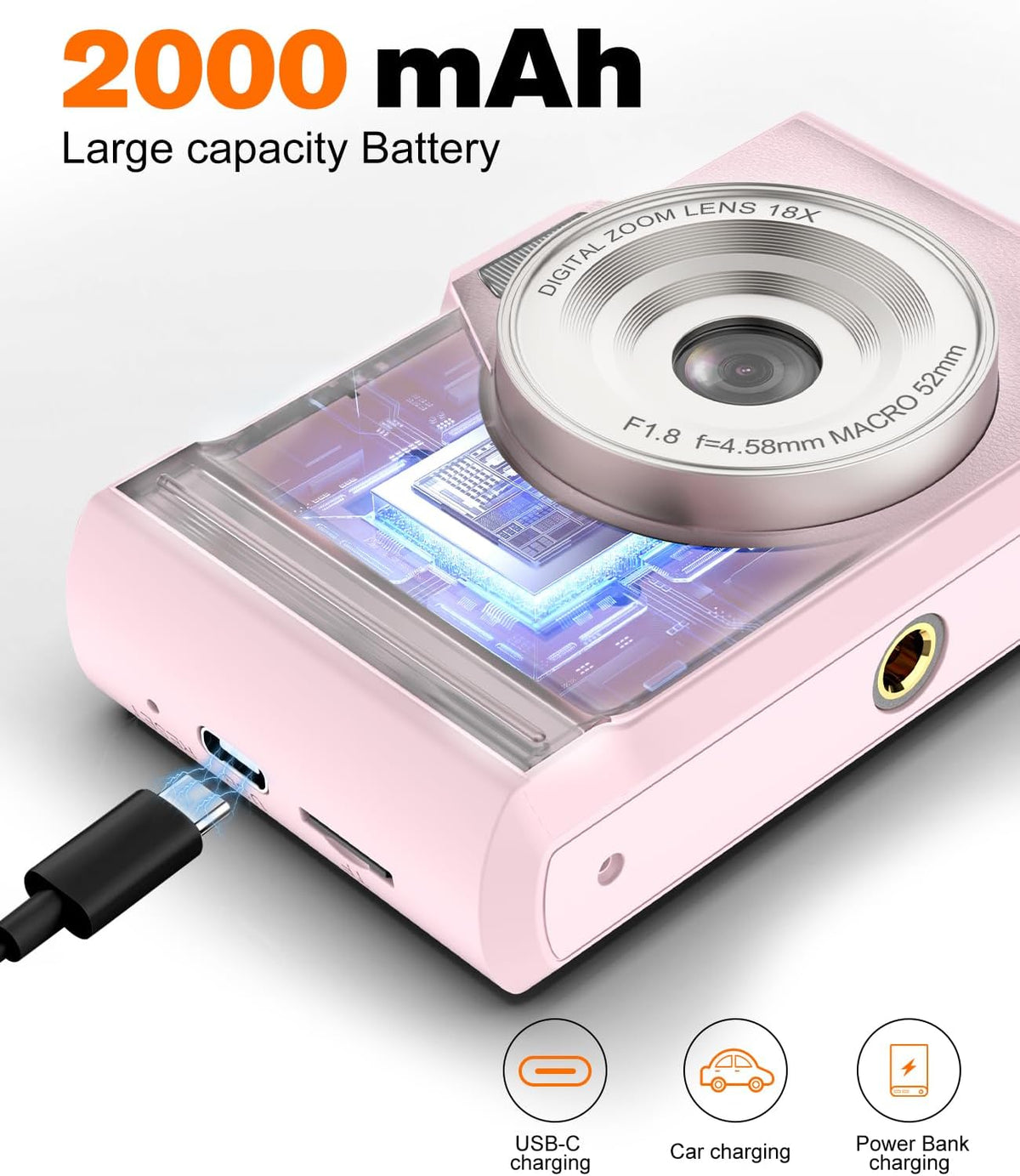 Digital Camera 4K 64MP Portable Vlogging Camera with 32GB SD Card