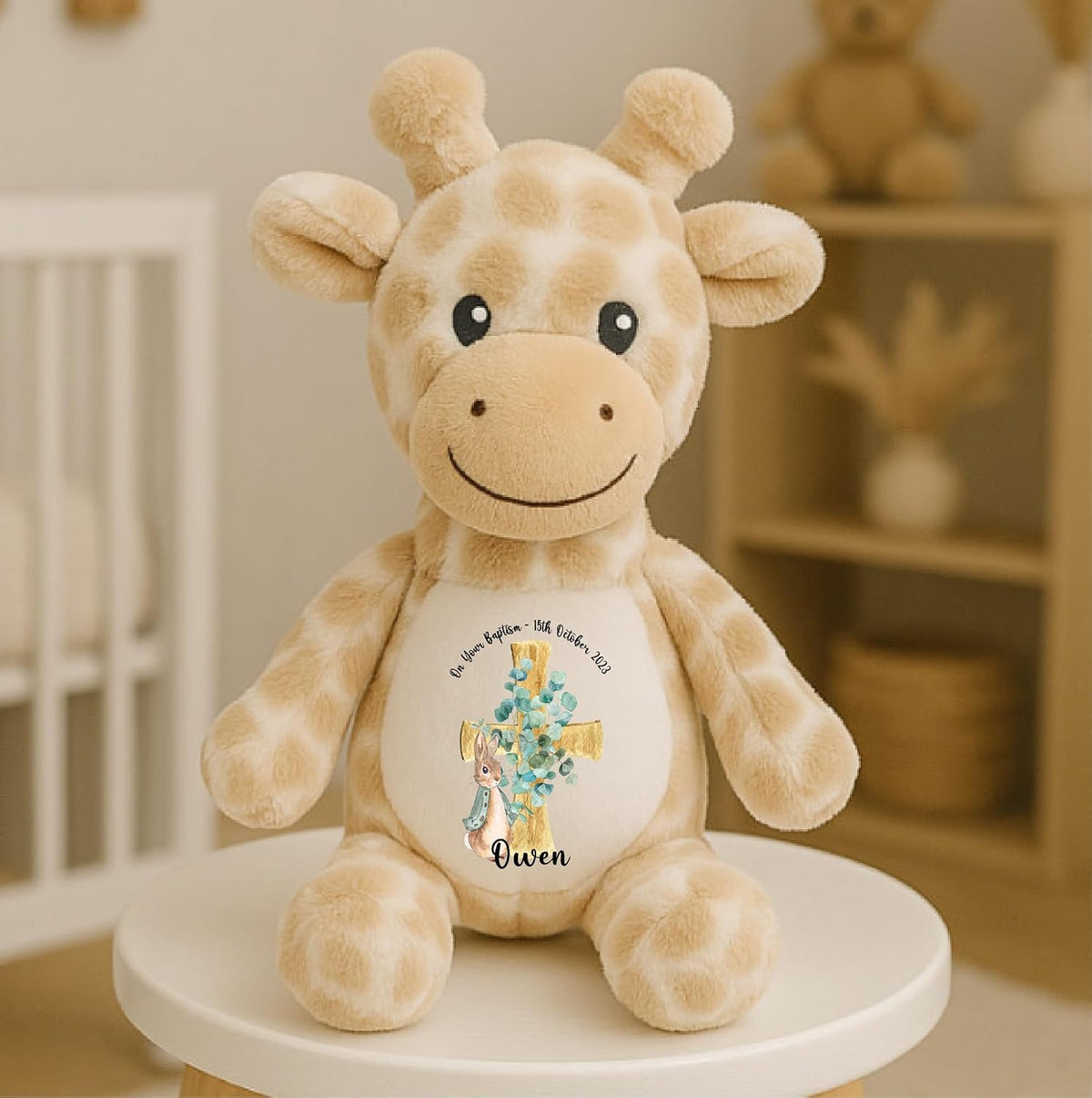 Crafted Memories - Personalised Bunny Rabbit | Custom Name & Date | Christening & Baptism Keepsake | Baby Girl & Boy | Soft Grey, White | Ideal 1st Birthday Present