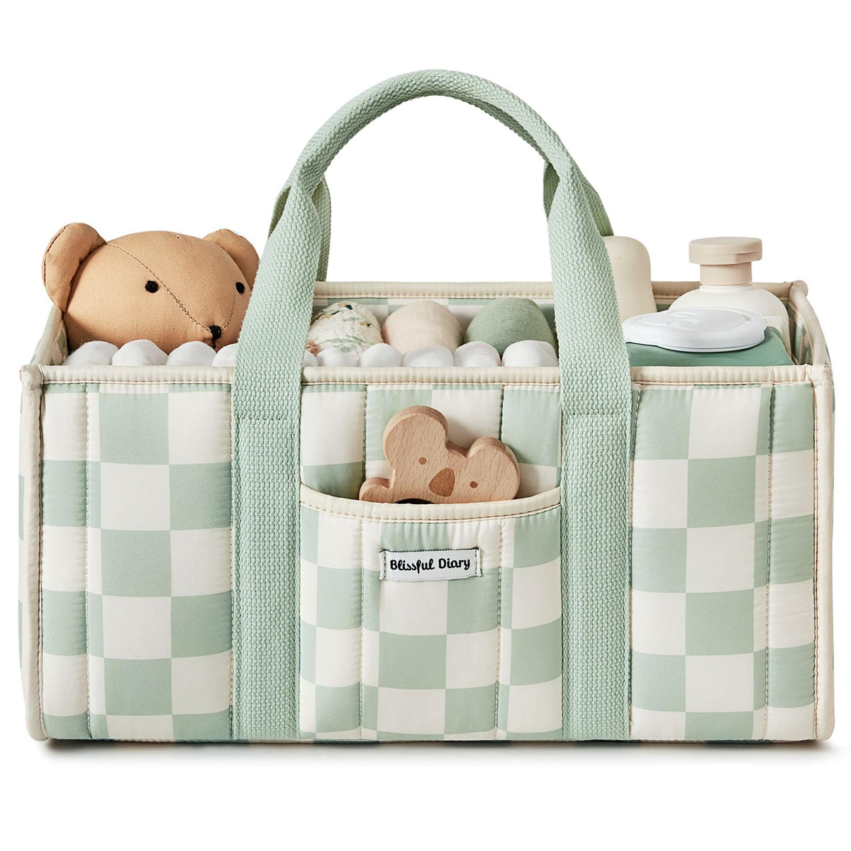 Blissful Diary Nappy Caddy Organiser, Baby Diaper Caddy for Nappy Station, Stylish Storage Basket for Newborn Essentials, Baby Shower Gifts for Girl or Boy, Woodland Cream