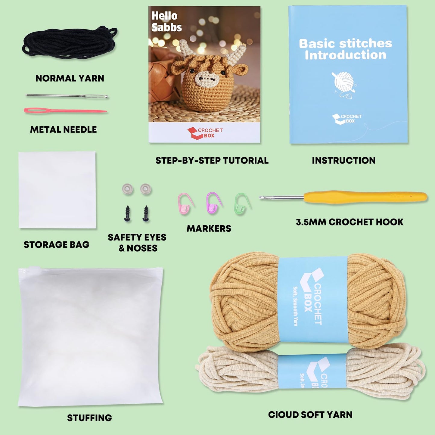 CROCHET BOX Complete Crochet Kit for Beginners - Highland Cow Crochet Kit, Include Video Tutorial, Instruction, Soft Yarn, Birthday Gift for Adults.