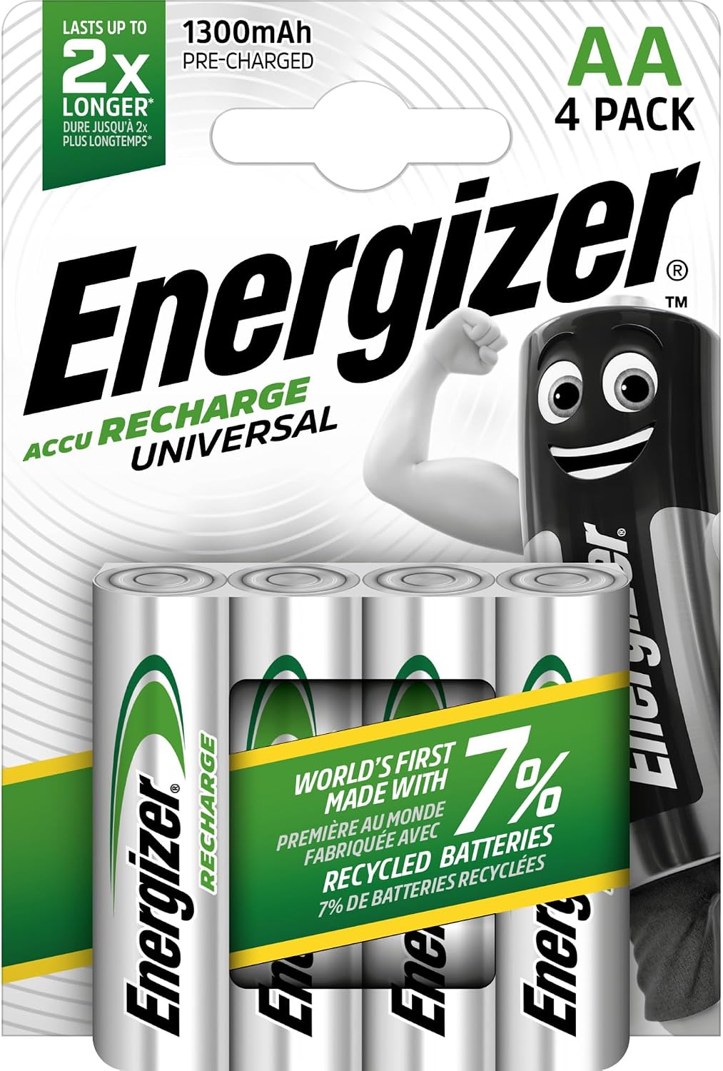 Energizer Recharge Universal Rechargeable AA Batteries (4 Pack) 1300 mAh