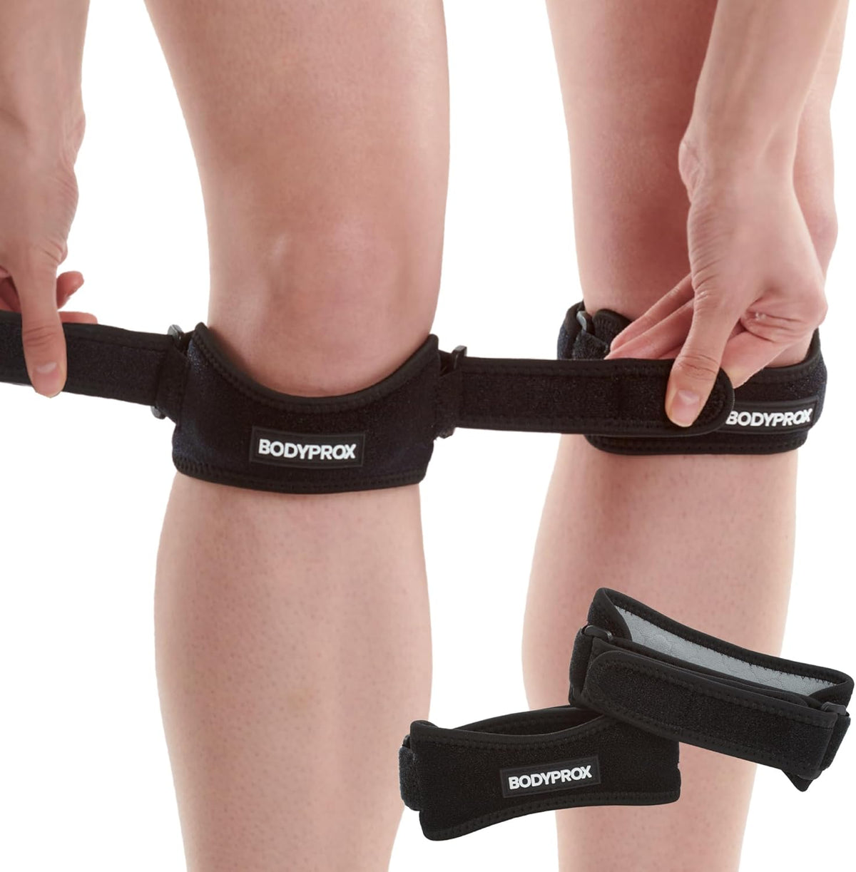 Bodyprox Patella Tendon Knee Strap 2 Pack, Knee Pain Relief Support Brace For Hiking, Soccer, Basketball, Running, Jumpers Knee, Tennis, Tendonitis, Volleyball & Squats