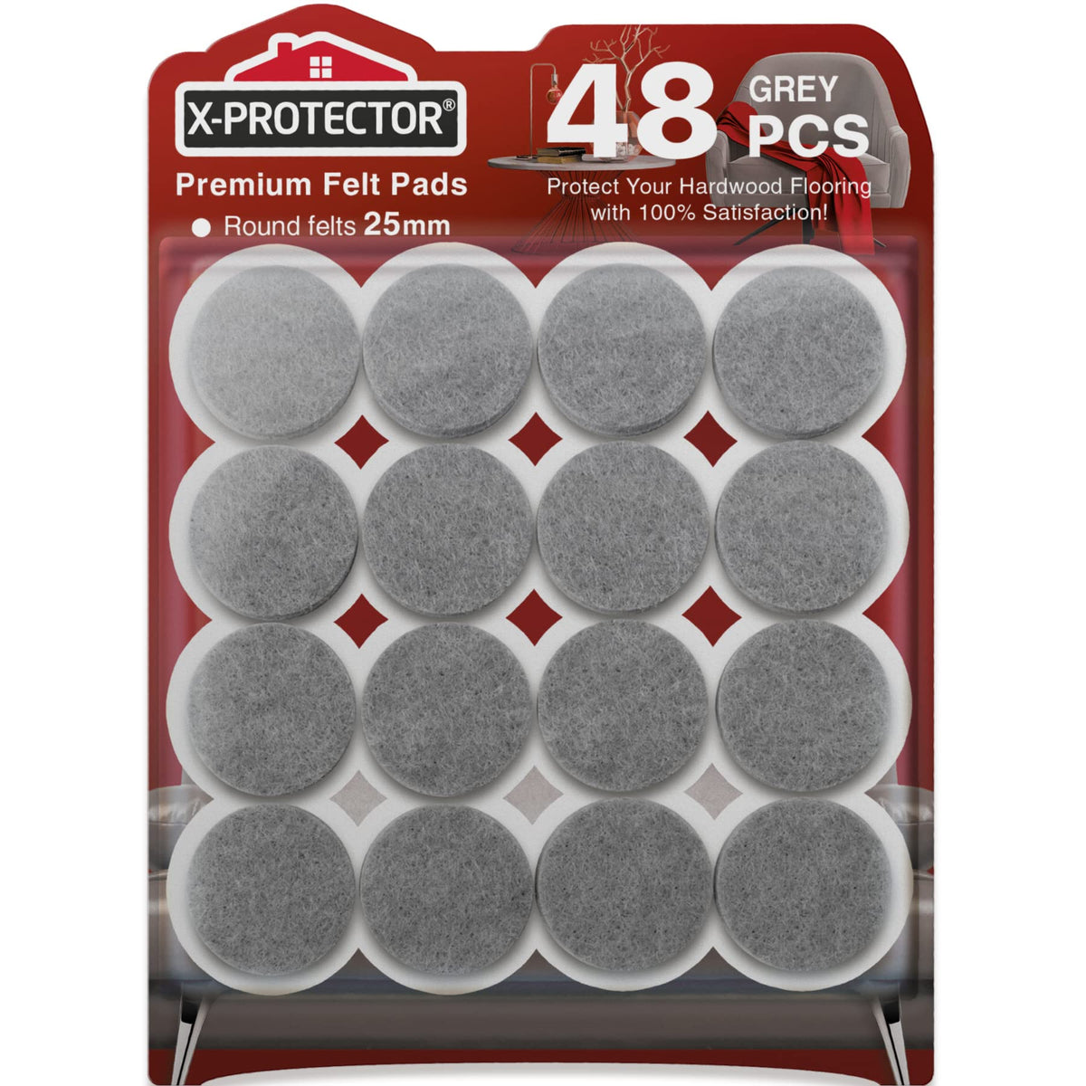 Chair Pads Floor Protectors X-PROTECTOR 48 PCS 25mm - Felt Furniture Pads