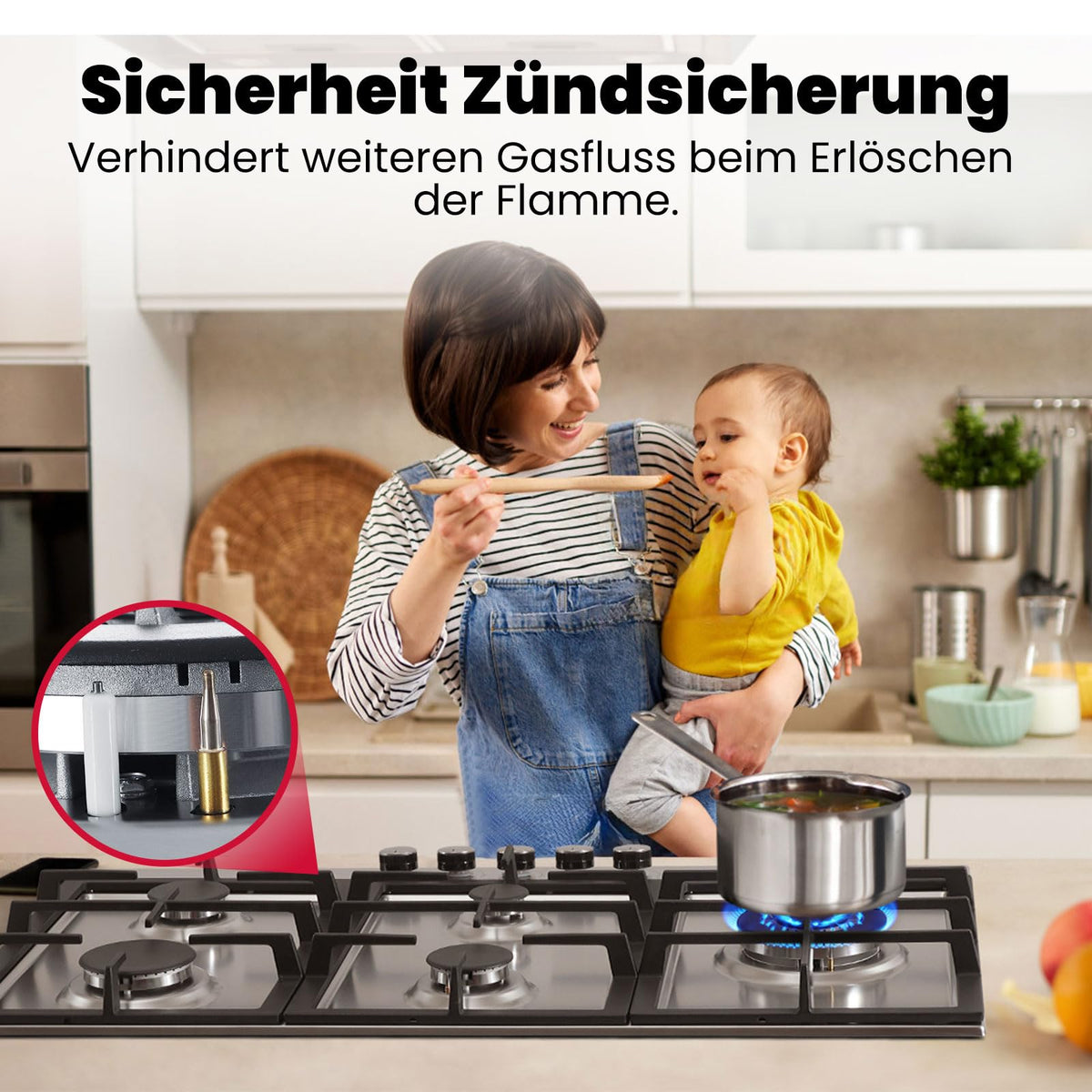 GASLAND GH60SF 60cm Built-in Gas Hob, 4 Burners Stainless Steel Gas Cooktop with Flame Failure Protection, NG/LPG Convertible, 8000W