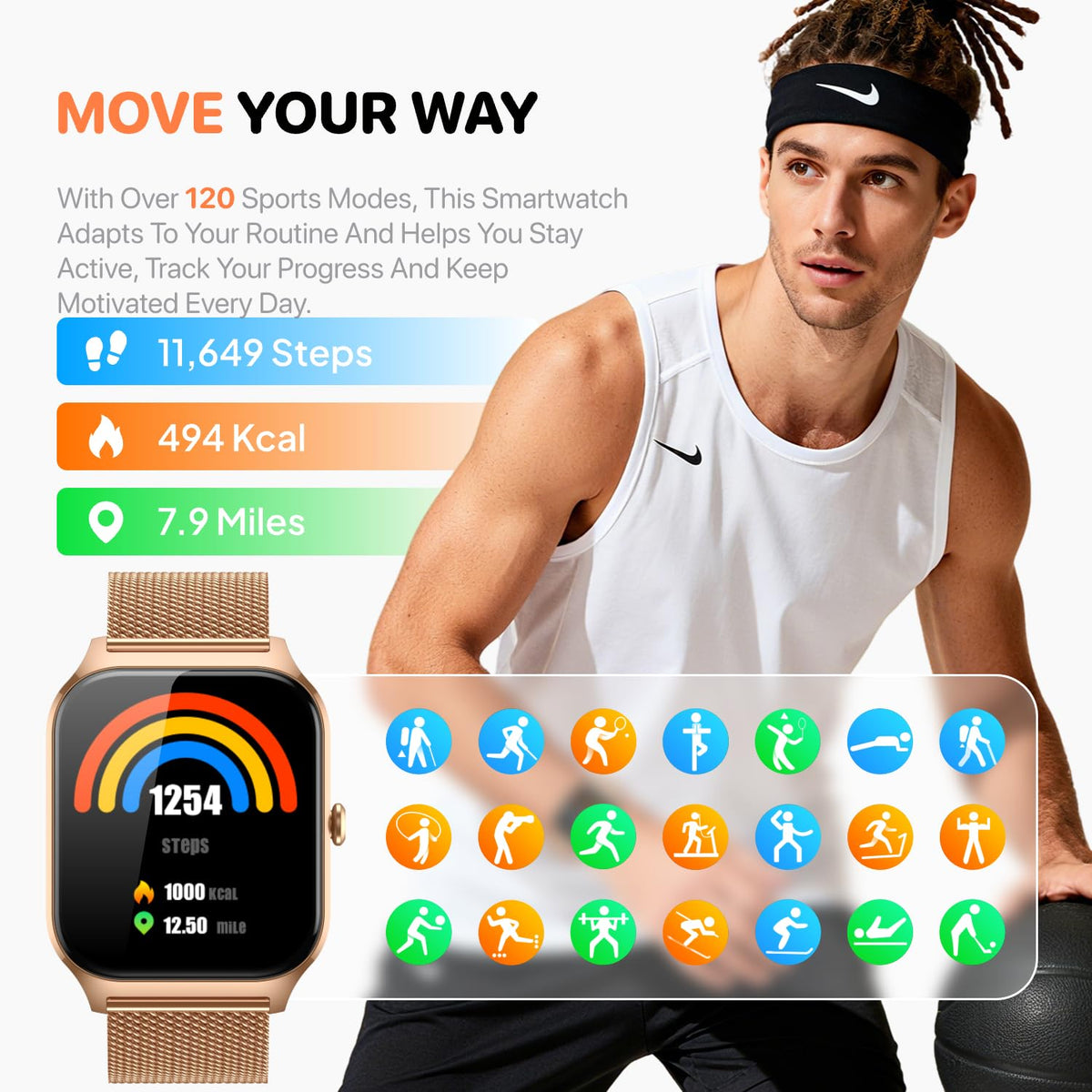 Smart Watch for Women Men - Answer/Make Call, Fitness Tracker Smartwatch for Android iPhone Compatible, Sleep Female Cycle, 120+ Sports Modes Step Counter (Blue, 2 Straps)