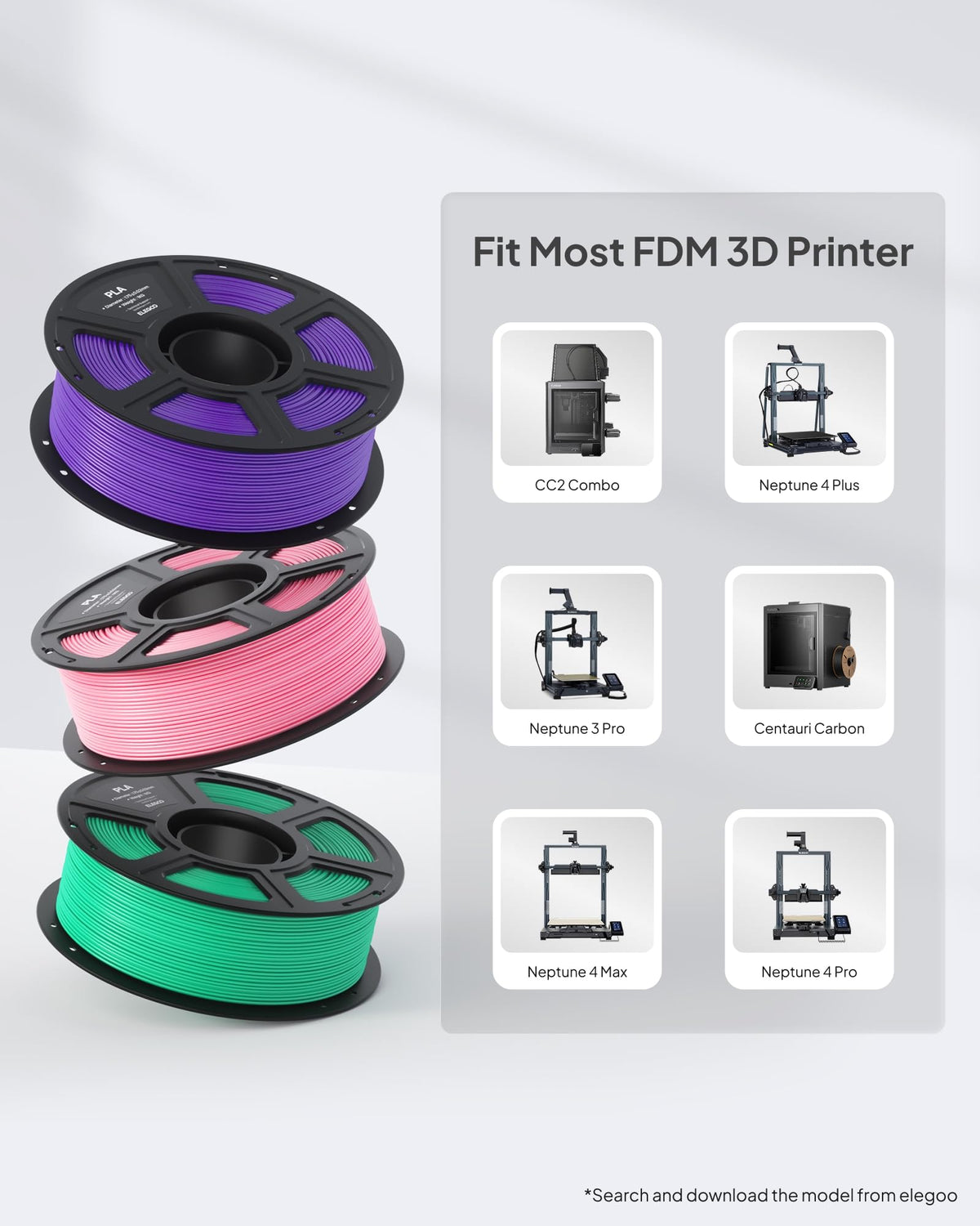 ELEGOO PLA 3D Printer Filament 1.75mm Black 1KG, Easy to Use, Durable