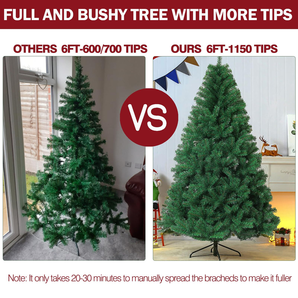 7ft Premium Christmas Tree 1432 Branch Tips Green Xmas Trees Bushy Artificial Christmas Tree Pine Tree with Metal Stand Easy to Assemble Realistic Spruce Branches Christmas Tree for Indoor and Outdoor