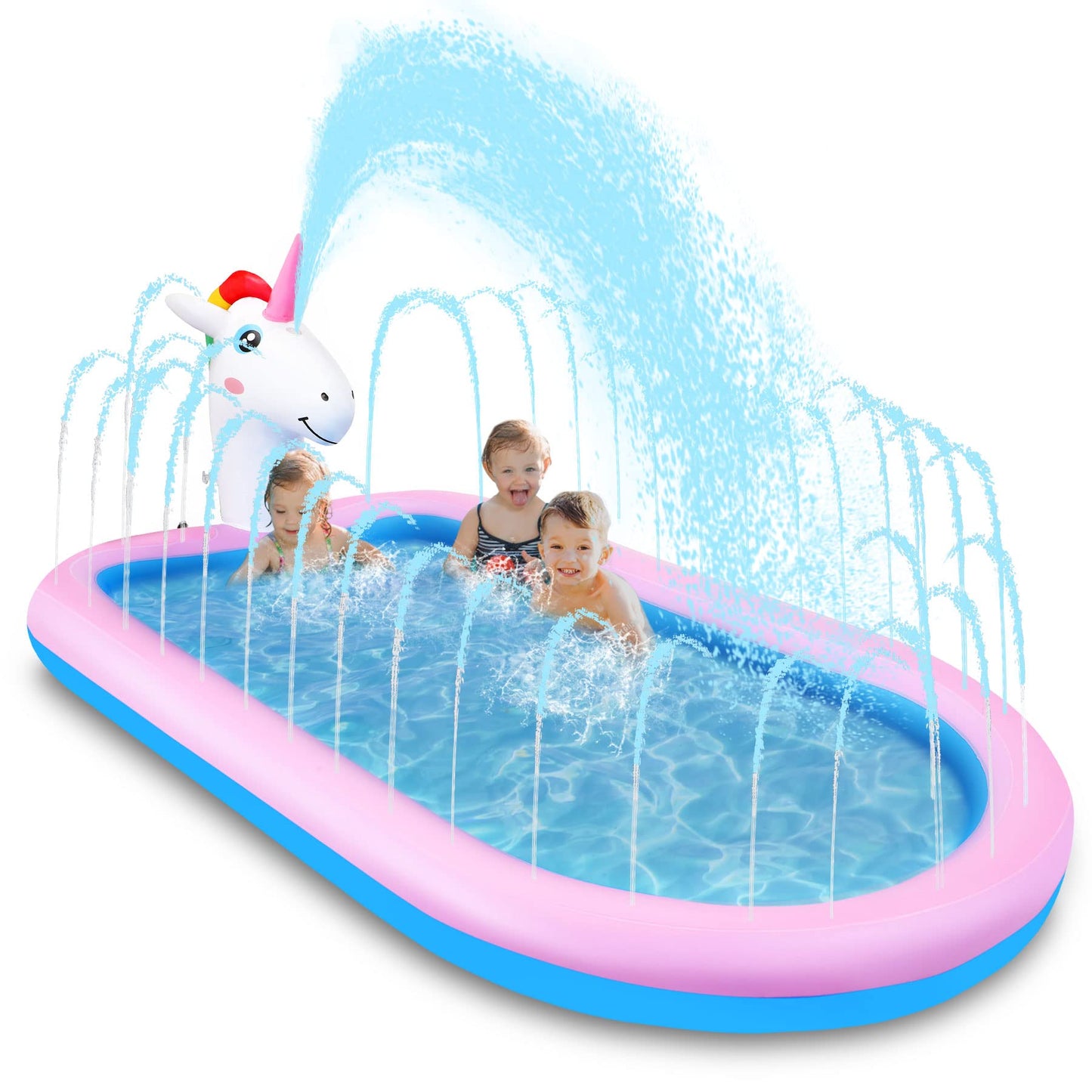 COOLJOYA Inflatable Pool | Splash Spray Paddling Pool Sprinkler Pad | Paddling Pool for Kids Toddlers | Swimming Pool Toy Gifts 68 x 41 x 18 Inch (Unicorn)