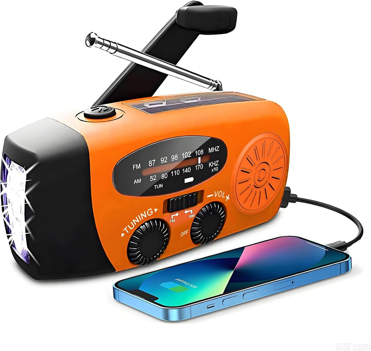 SOLARBABY Wind Up Solar Radio, Emergency Hand Crank Self Powered AM/FM Survival Solar Weather Radio with LED Flashlight,SOS Alarm,2000mAh Emergency Power Bank for Smart Phone (M-Orange)