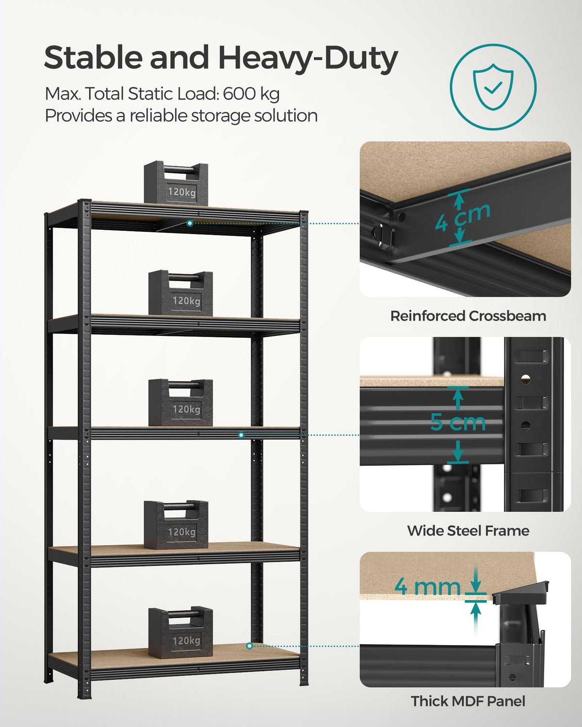 SONGMICS 5-Tier Heavy-Duty Shelving Units, Set of 2, Boltless Assembly
