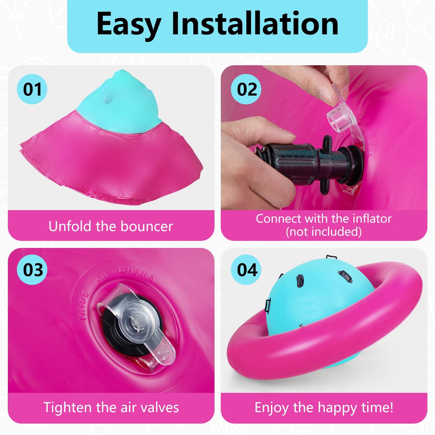 GYMAX 88'' Inflatable Dome Rocker Bouncer, Giant Inflatable Rocking Planet with 6 Handles, Indoor Outdoor Large Blow Up Rocking Ball for 5 Years Old+ Boys Girls, Max Weight 113kg (Pink+Green)
