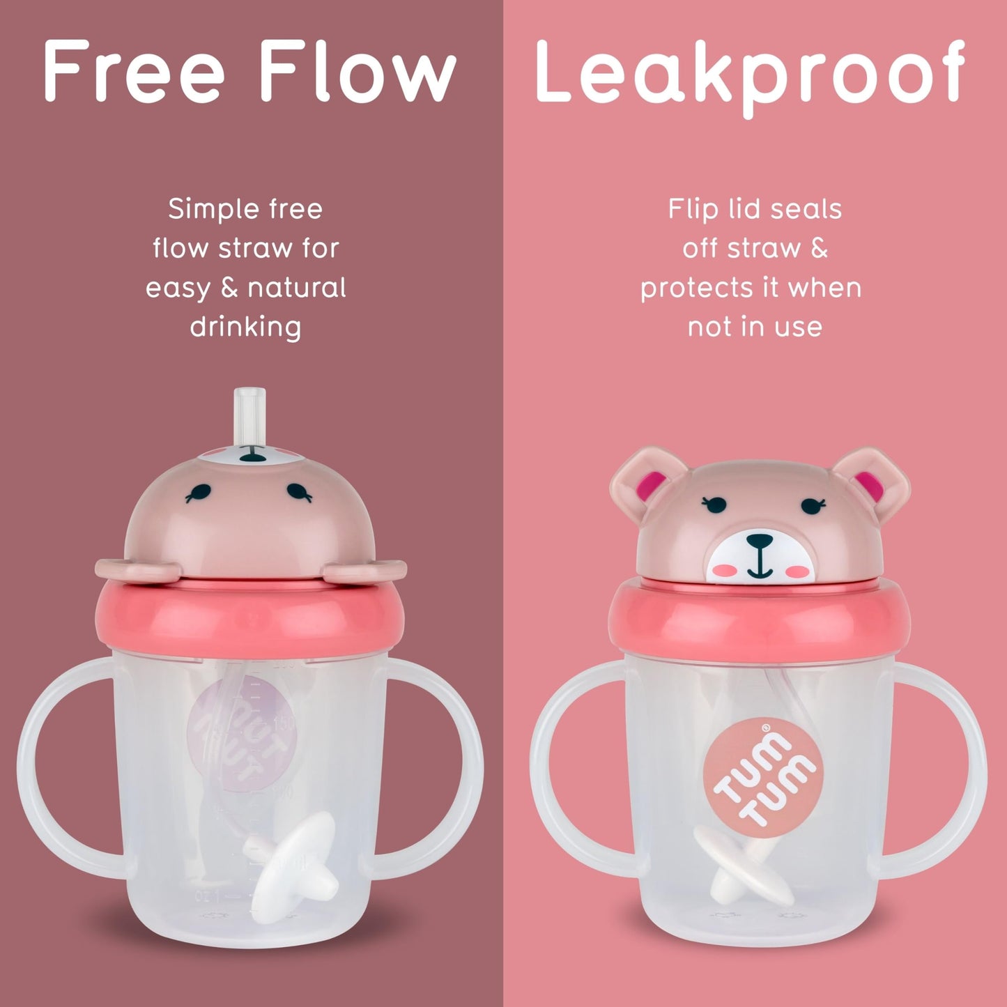 TUM TUM Tippy Up Free Flow Sippy Cup (No Valve), Sippy Cup for Toddlers, 200ml, BPA Free (Betsy Bear S3)