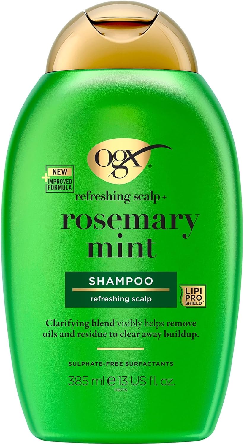 OGX Refreshing Scalp with Rosemary Mint Shampoo, Clarifying Blend to Remove Excess Oil and Residue, Clears Away Buildup, Sulfate Free, 385ml