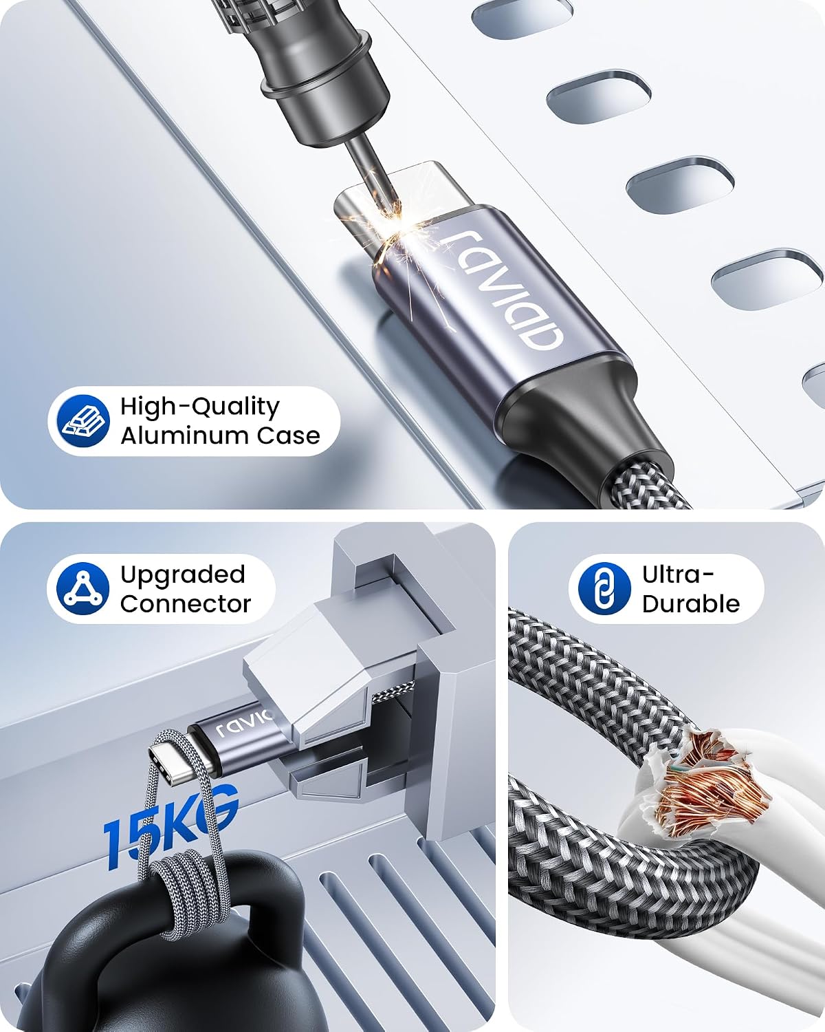 RAVIAD USB C Charger Cable [4Pack 0.5M+1M+2M+3M] USB to USB C Cable 3A Fast