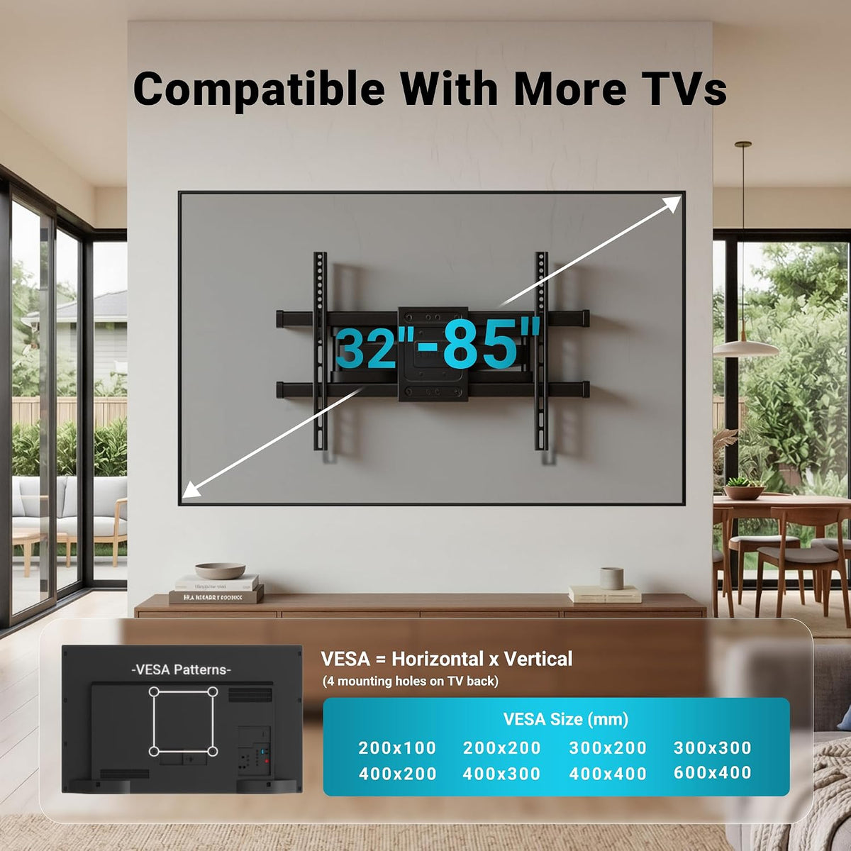 BONTEC TV Wall Bracket for 32-85 Inch TVs, Full Motion TV Wall Mount, 60 kg