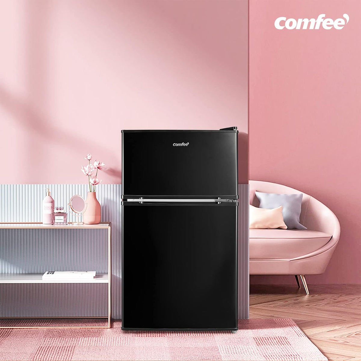 COMFEE' 87L Under Counter Fridge Freezer, Reversible Door, RCT87BL2(E)