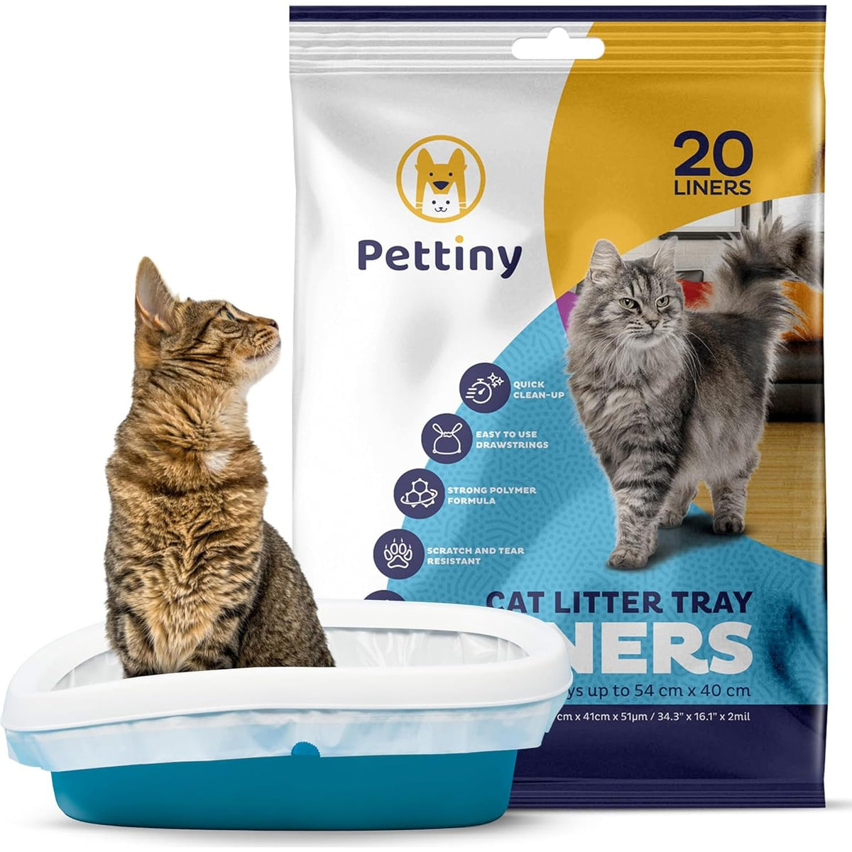 Pettiny 20 XL Cat Litter Tray Liners with Drawstrings Scratch Resistant Bags for Extra Large Litter Box