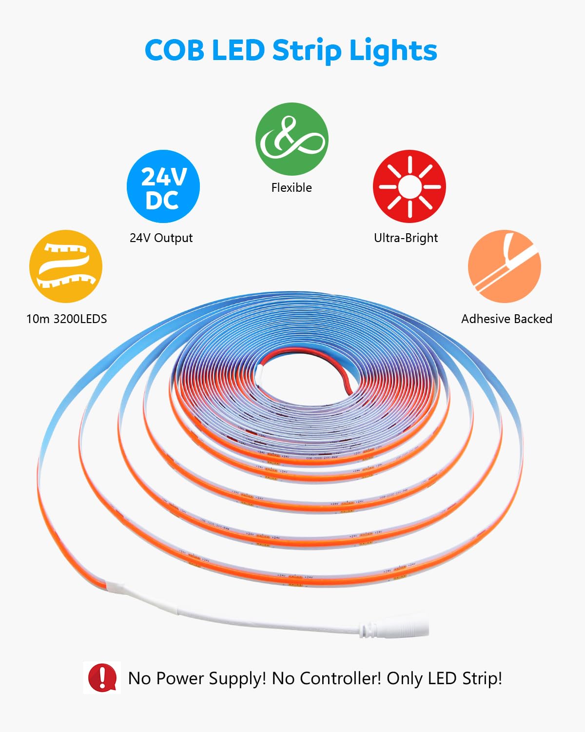 Aclorol 12V Red LED Lights for Bedroom 5M Fleixible COB LED Strip Light
