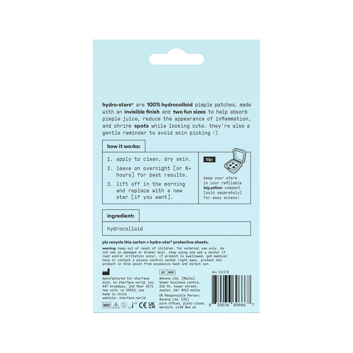 Starface Hydro-Star® Black Hydrocolloid Star-Shaped Pimple Patch, 96 ct