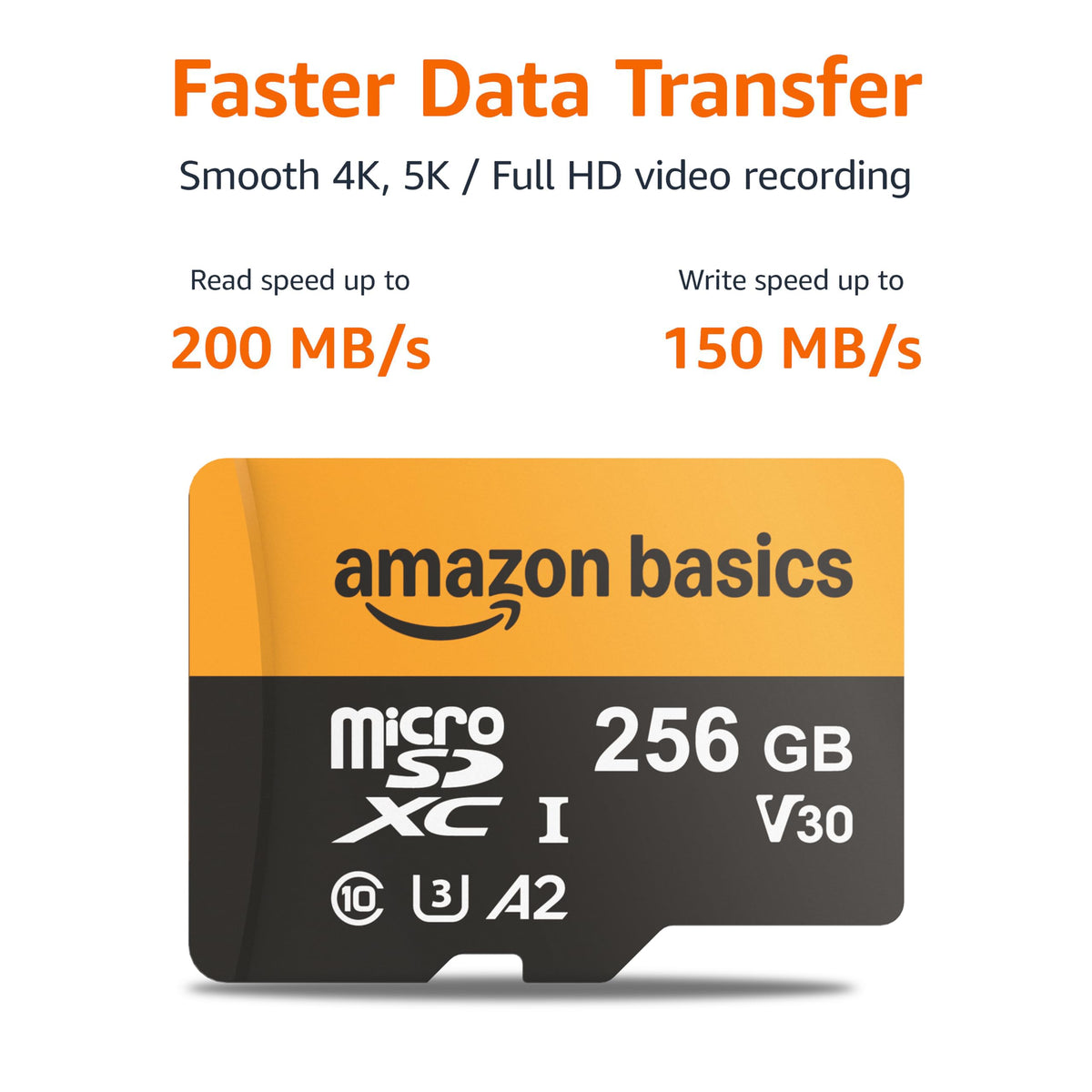 Amazon Basics microSDXC Memory Card with Full Size Adapter, A2, U3, Read Speed up to 100 MB/s, 128GB, Black