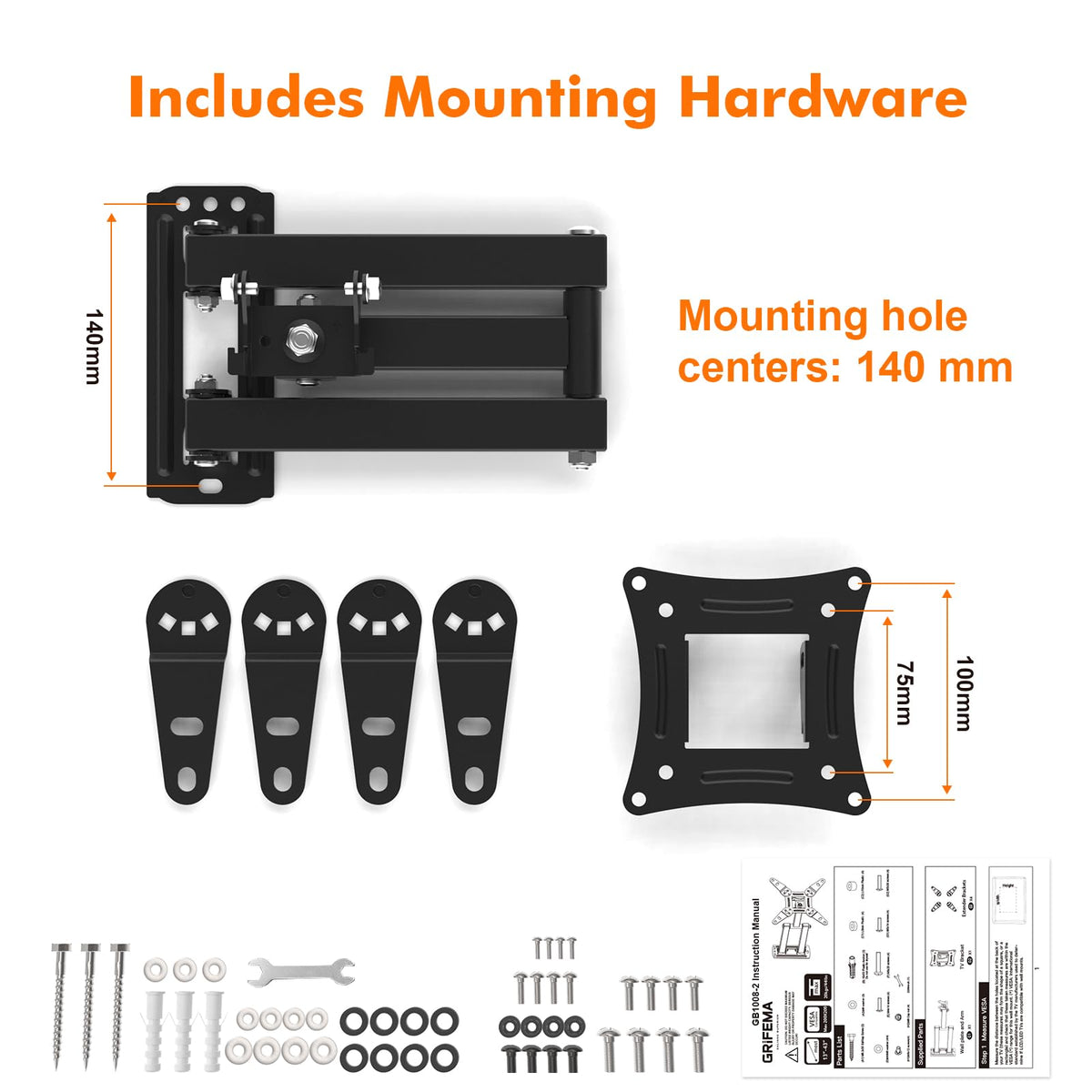 GRIFEMA Tilt TV Wall Bracket for 26 to 65 Inch TVs