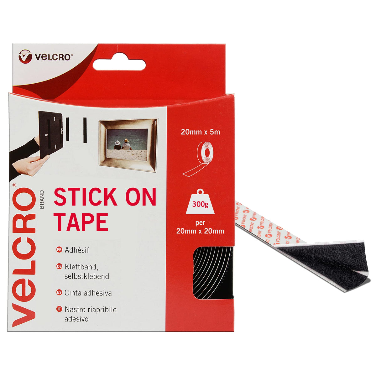 VELCRO® Brand | Stick On Tape | Cut-to-Length Strong Hook & Loop Self Adhesive Sticky Tape Perfect for Room Décor & Home, Office, Garage Use | Black | 20mm x 1m
