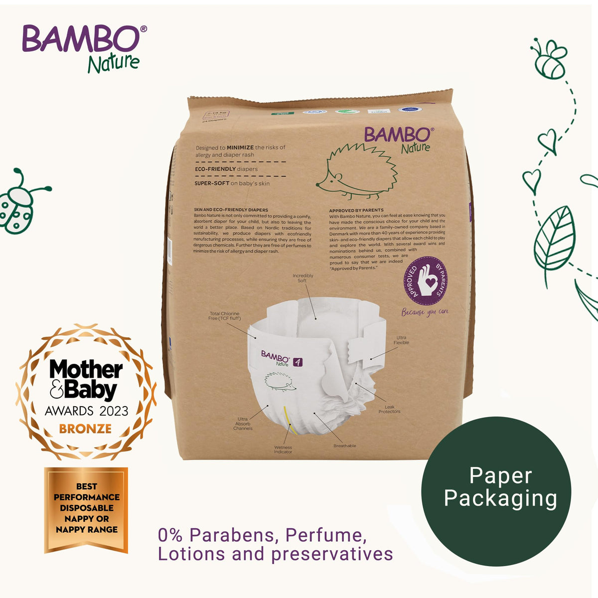 Bambo Nature Premium Eco Nappies, Premature Size 0 (2-7lb/1-3kg), XXS, Pack of 24, Eco-Labelled Nappies, Enhanced Leakage Protection, Secure and Comfortable Baby Nappy