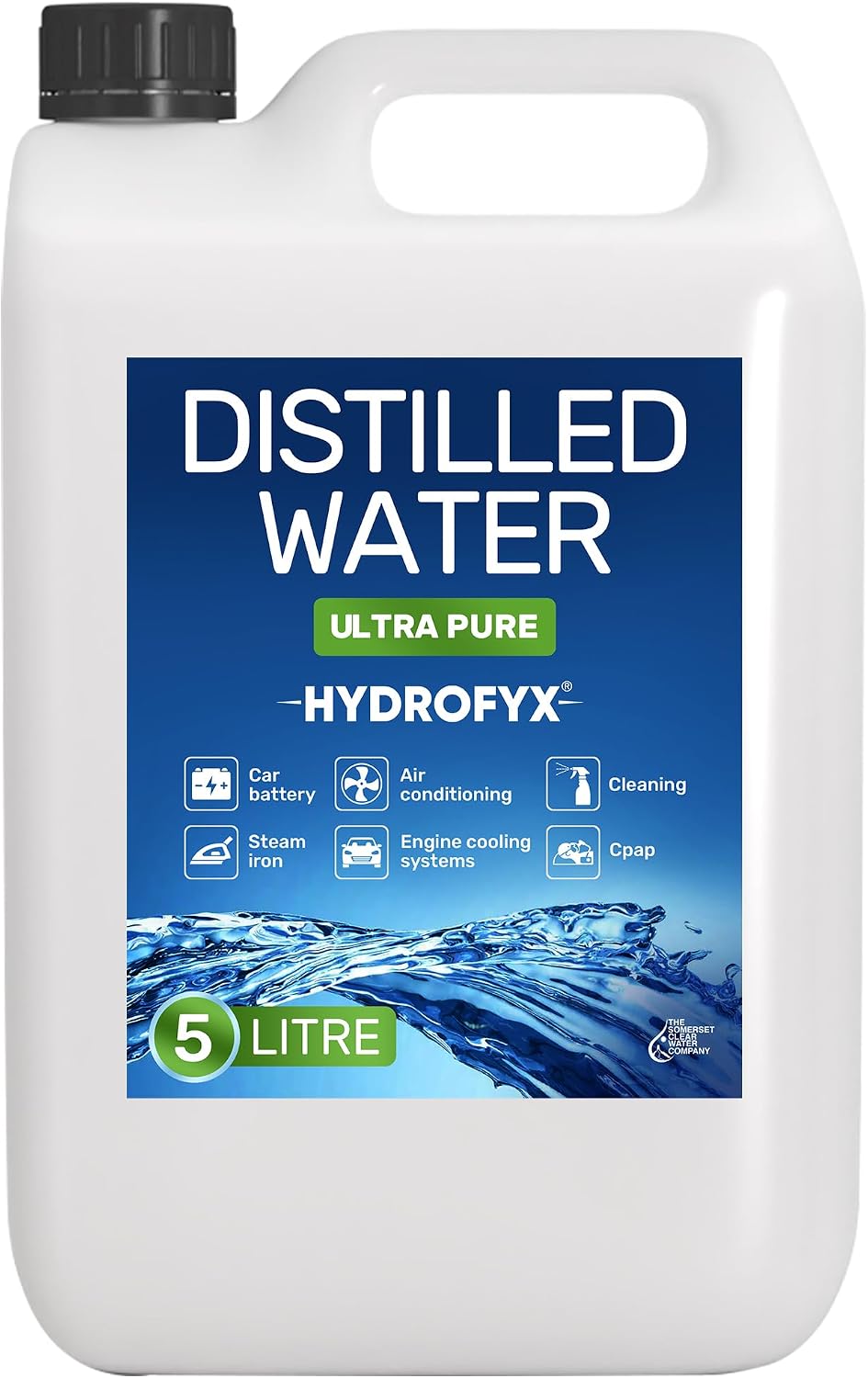 HYDROFYX 5L Distilled Water – 0 PPM TDS Mineral Free Water for CPAP Machines, Humidifiers, Steam Irons & Car Batteries – Made in UK