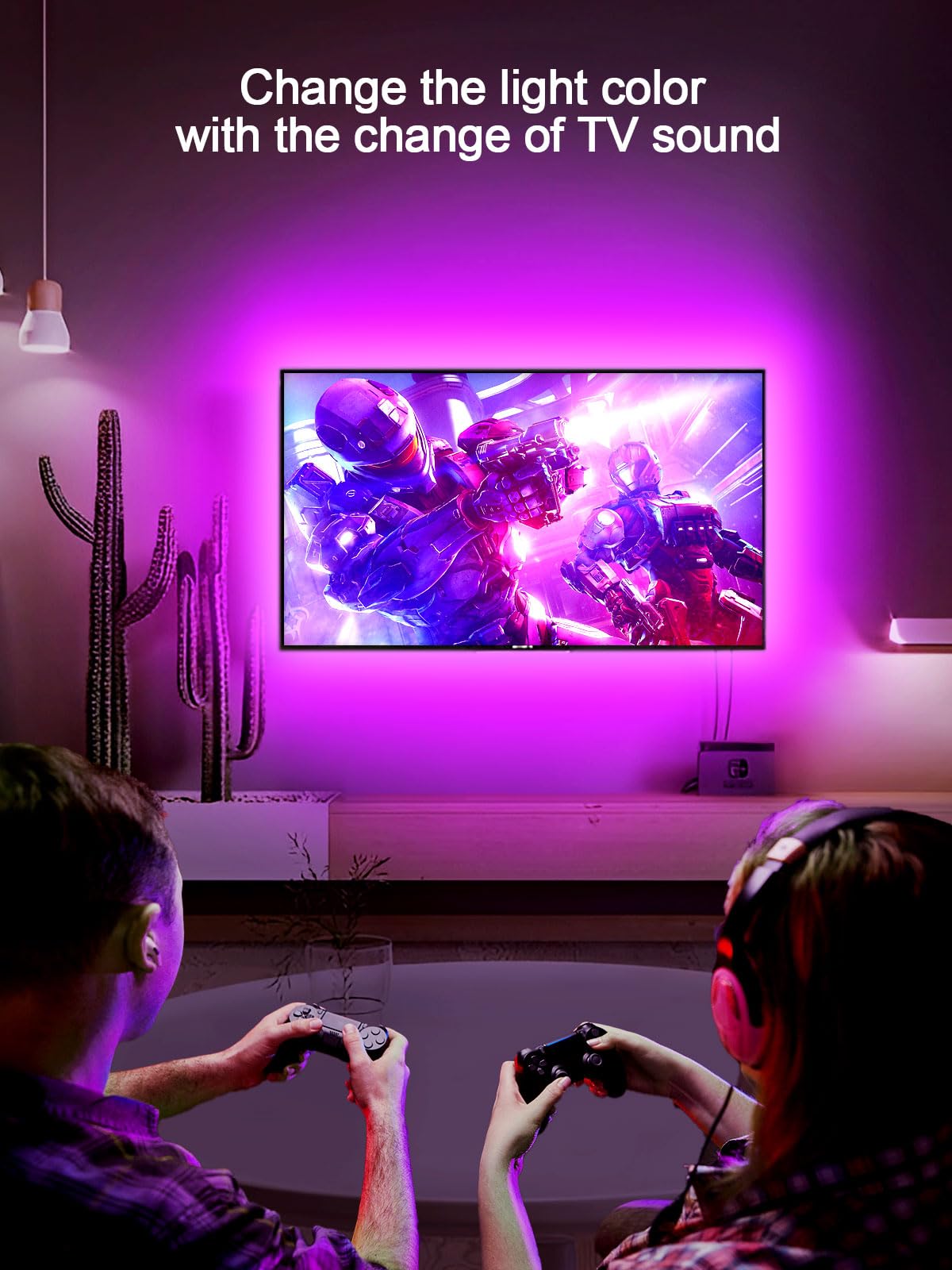 GIPOYENT TV Light Strip, 5M TV Backlight, for 45-75 Inch TV, Music Sync LED TV Light with Bluetooth Function - RGB Color Changing Light Strip for Home Theater (16.4ft)
